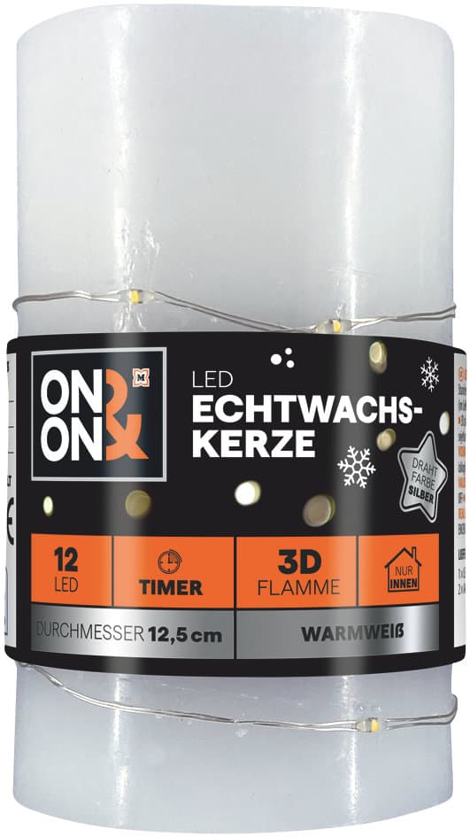 ON&ON LED Echtwachskerze 12,5cm