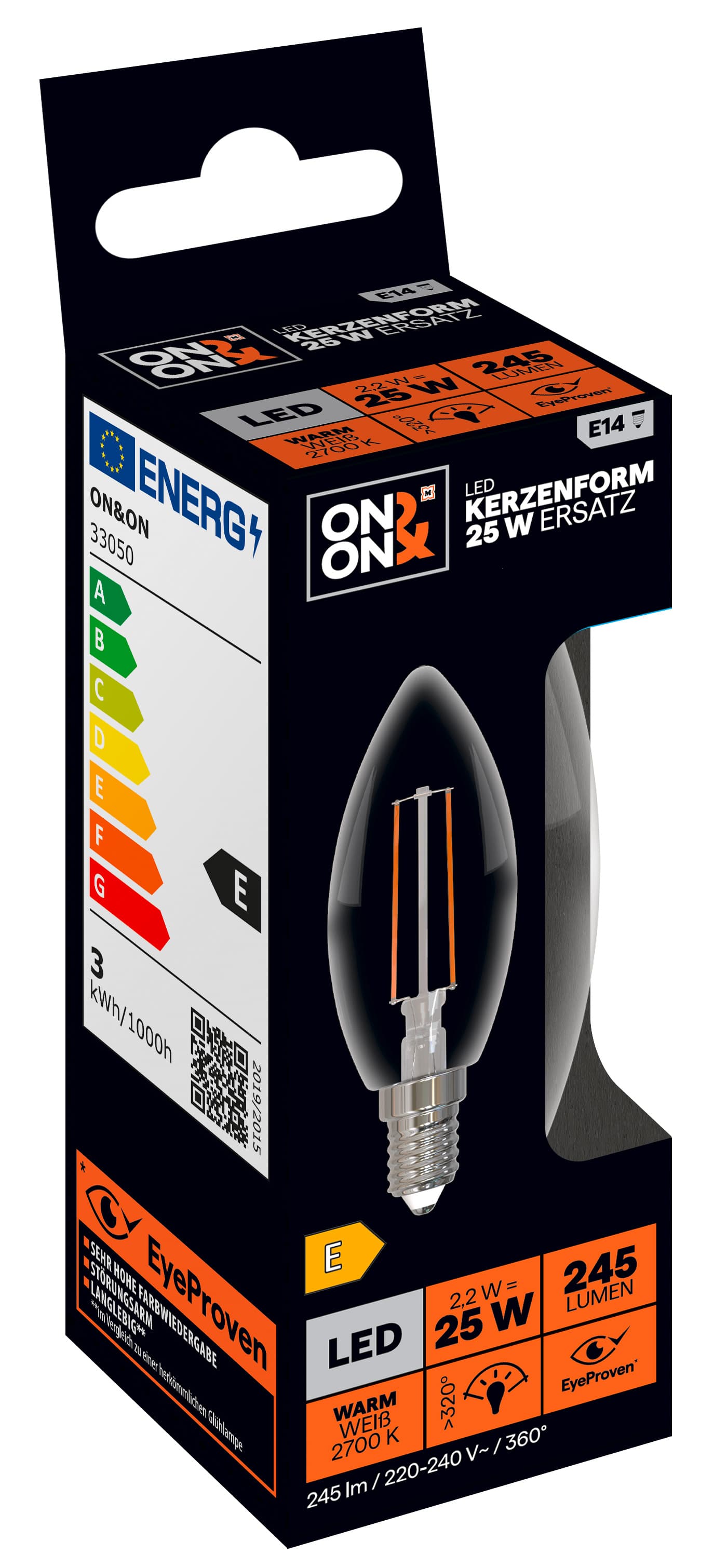 ON&ON LED RETRO KERZE E14 25 Watt