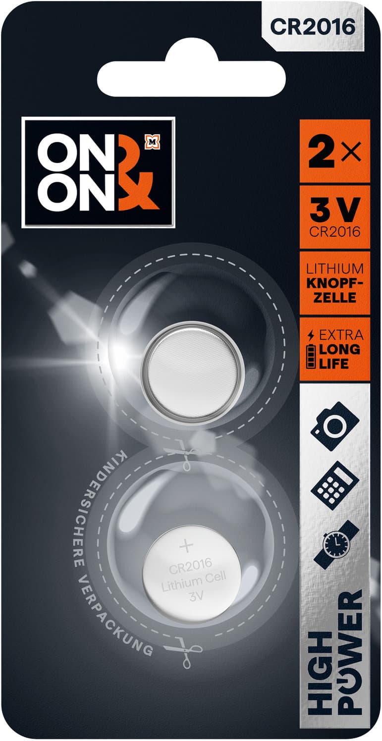 ON&ON Knopfzelle Lithium CR2016 1,5V 2er Pack