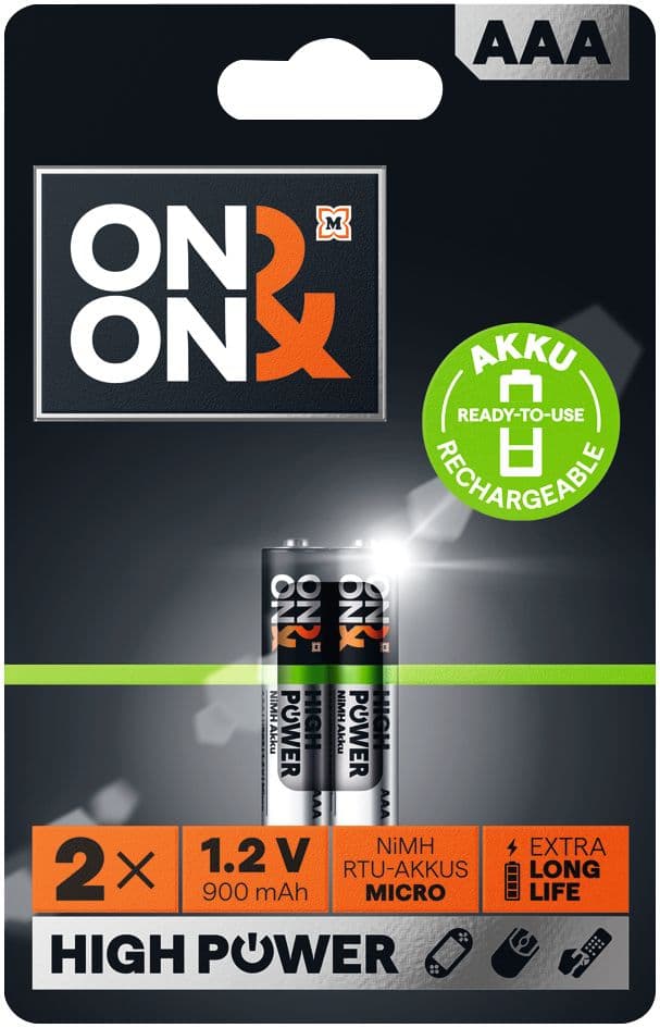 ON&ON Akku NIMH RTU AAA Micro 1,2V 900mAh 2er Pack