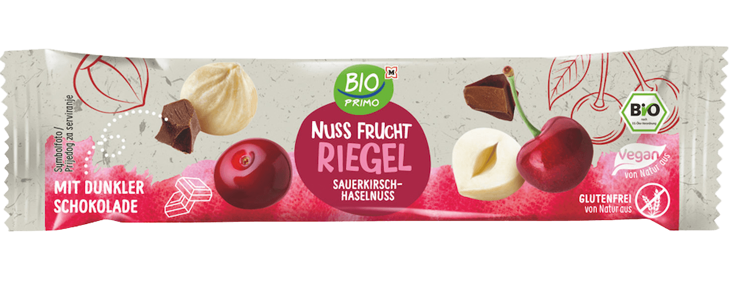 BIO PRIMO Bio Nuss Frucht Riegel Sauerkirsch-Haselnuss