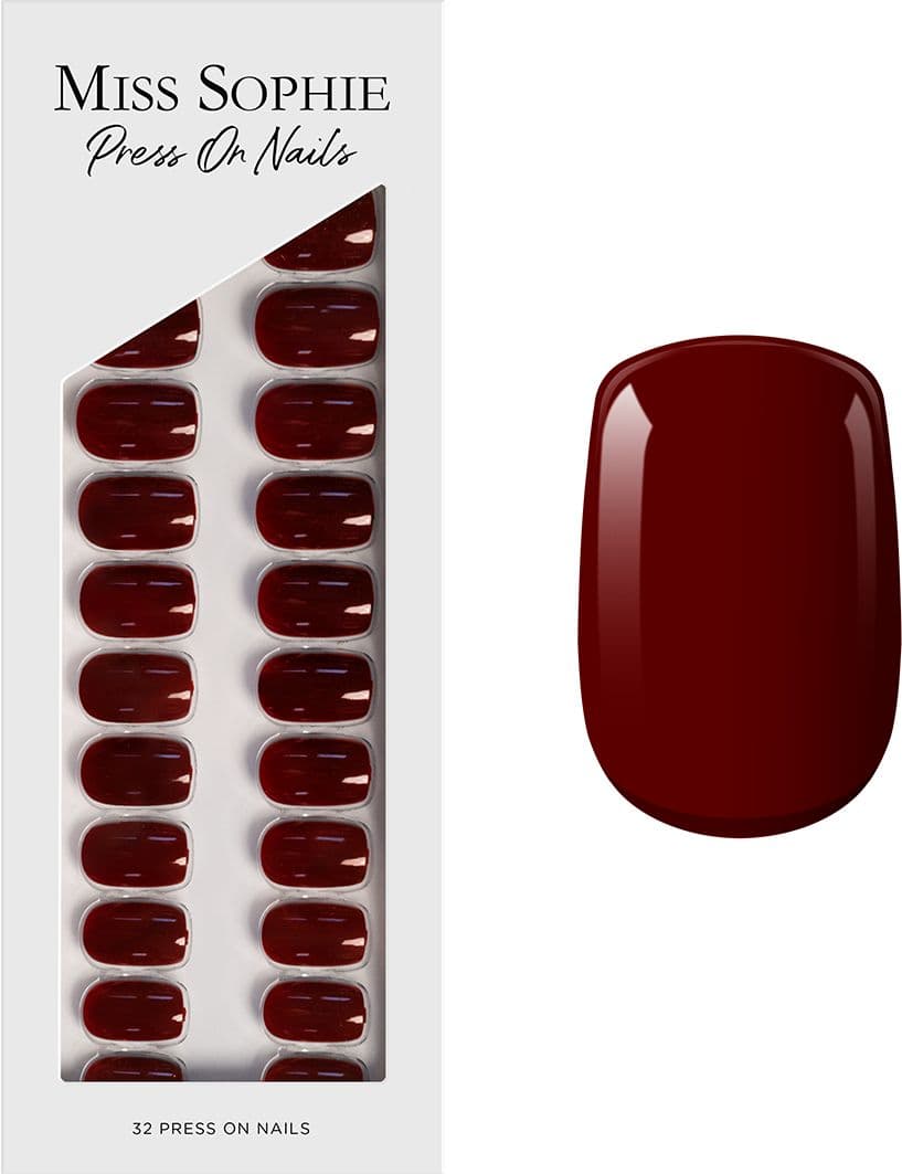 MISS SOPHIE Press On Nails Short Square Burgundy