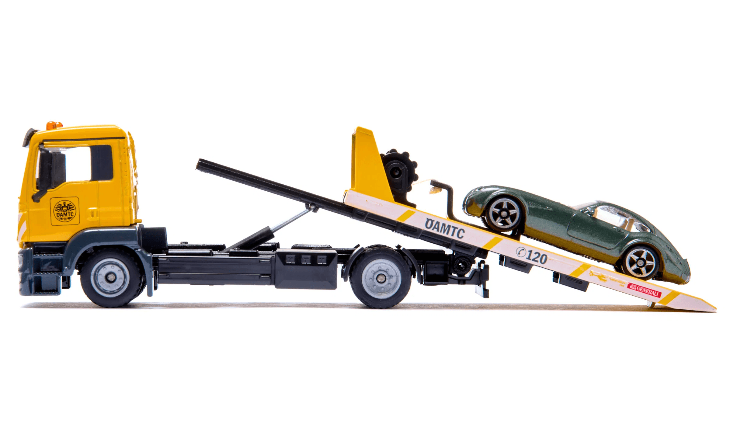 SIKU MAN Abschleppwagen ÖAMTC – robustes 1:50 Abschleppfahrzeug aus Metall/Kunststoff inkl. Pkw zum Aufladen