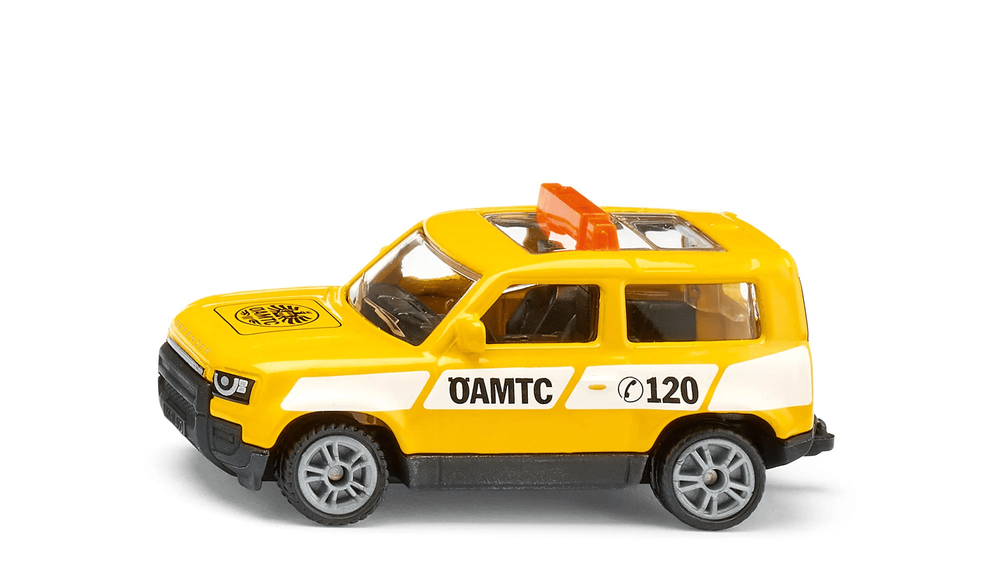 SIKU Land Rover Defender ÖAMTC – robustes Spielzeugmodell aus Metall/Kunststoff mit Anhängerkupplung