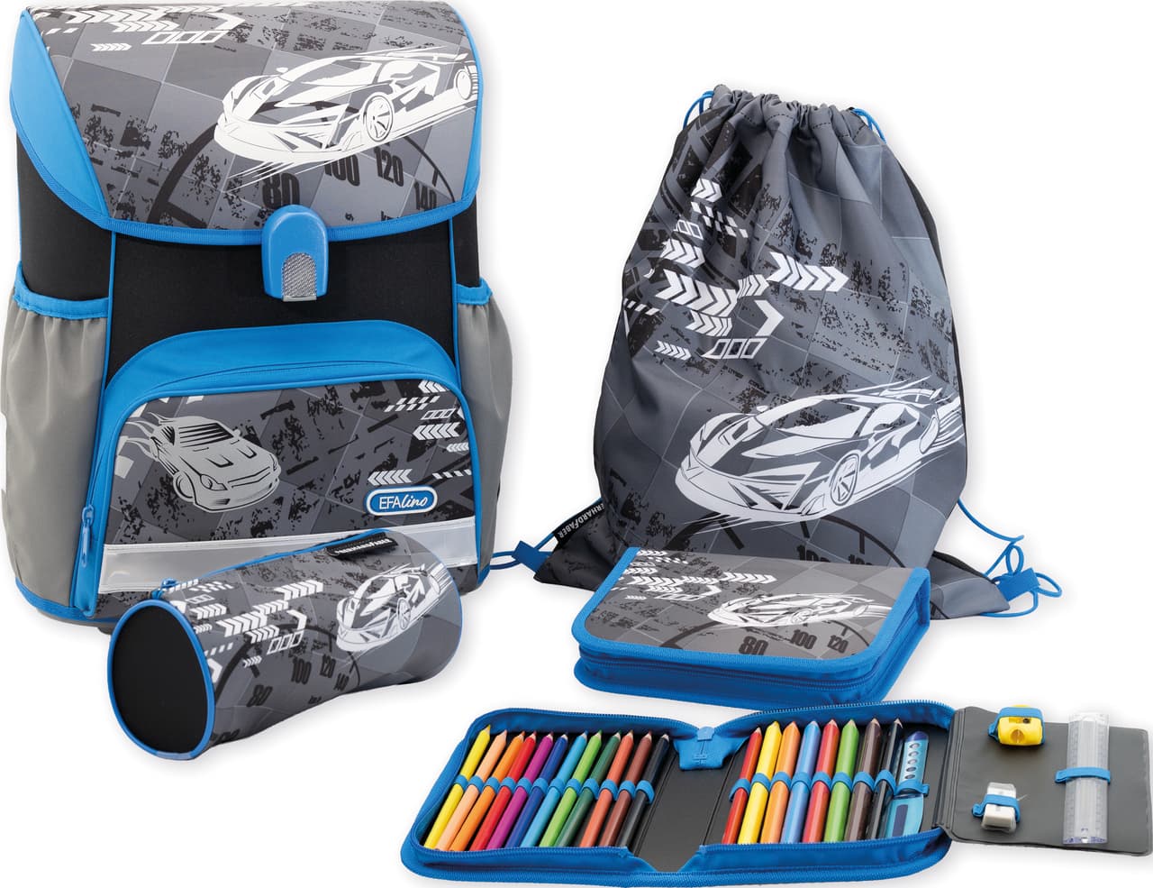Schulranzen-Set EFAlino Race car blau