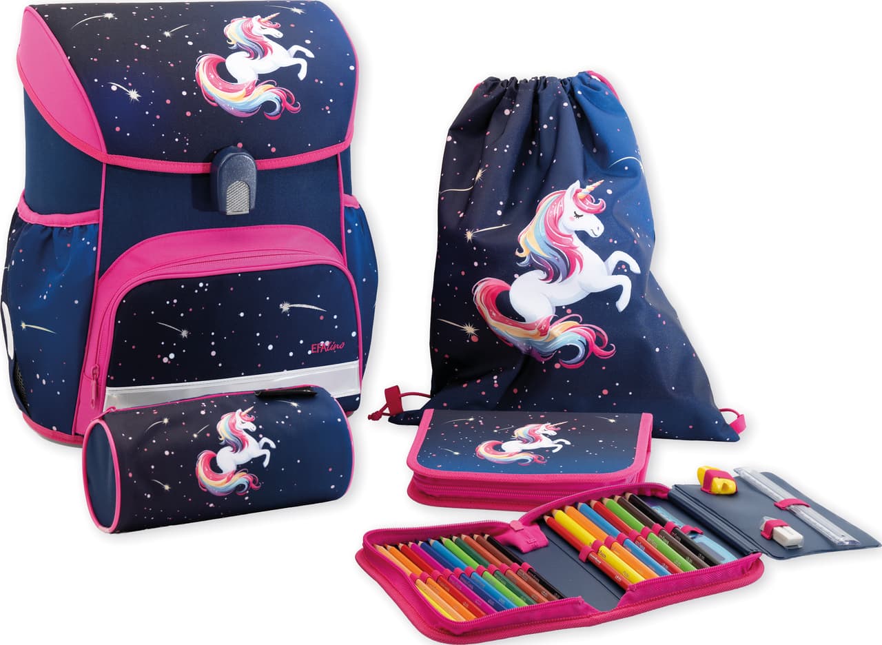 Schulranzen-Set EFAlino blau/pink Einhorn