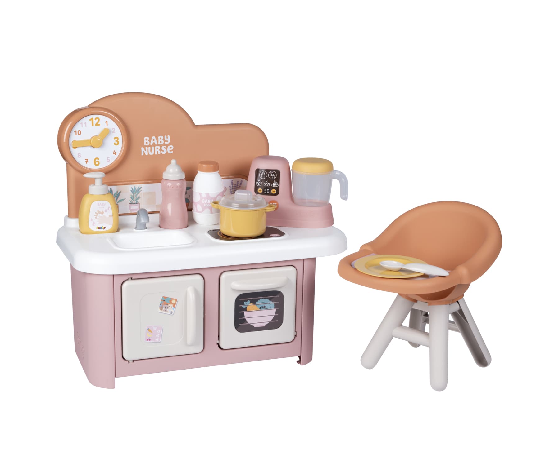 Smoby Baby Nurse Puppenküche mit integriertem Hochstuhl und 8 Zubehörteilen