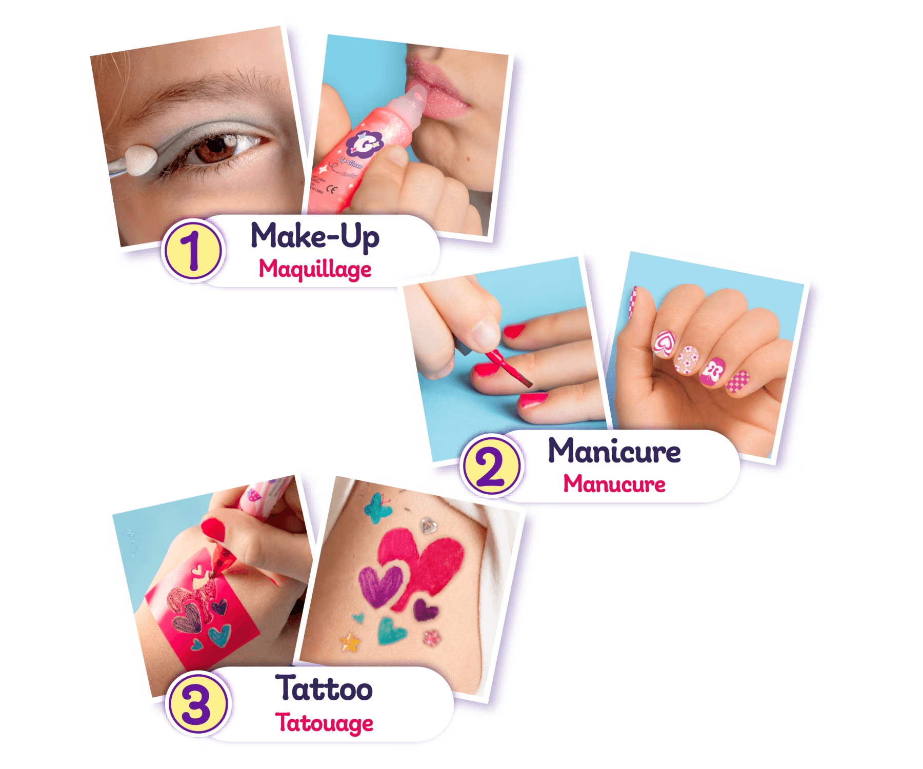 Smoby Glam Me Up Kinderkosmetik 3-in-1 Glow Station mit Nageltrockner, Make-up und Tattoos