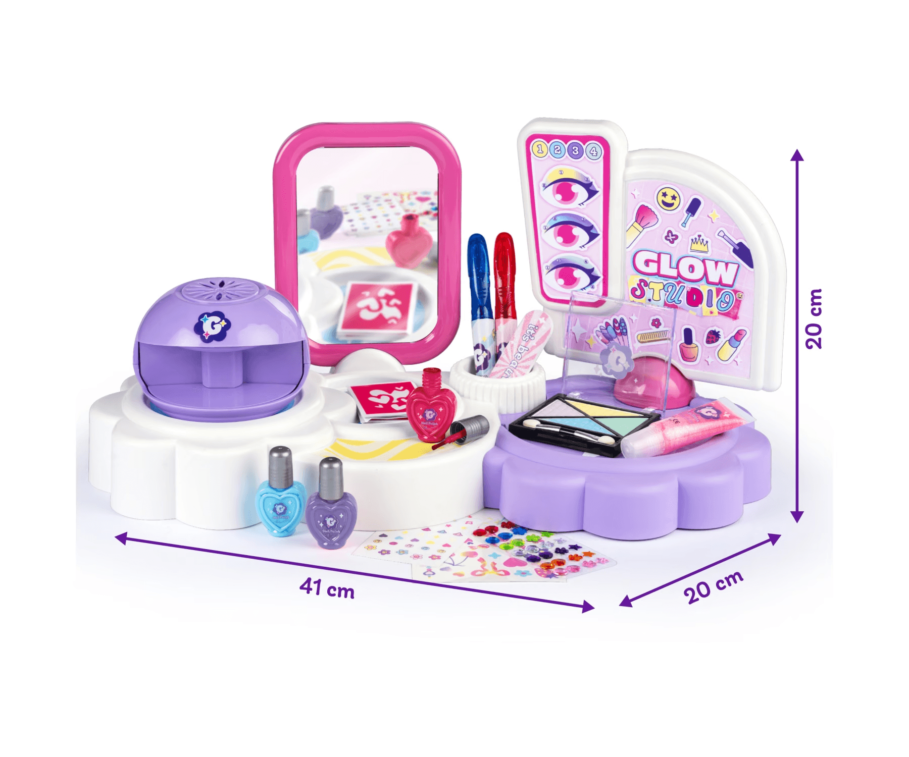 Smoby Glam Me Up Kinderkosmetik 3-in-1 Glow Station mit Nageltrockner, Make-up und Tattoos