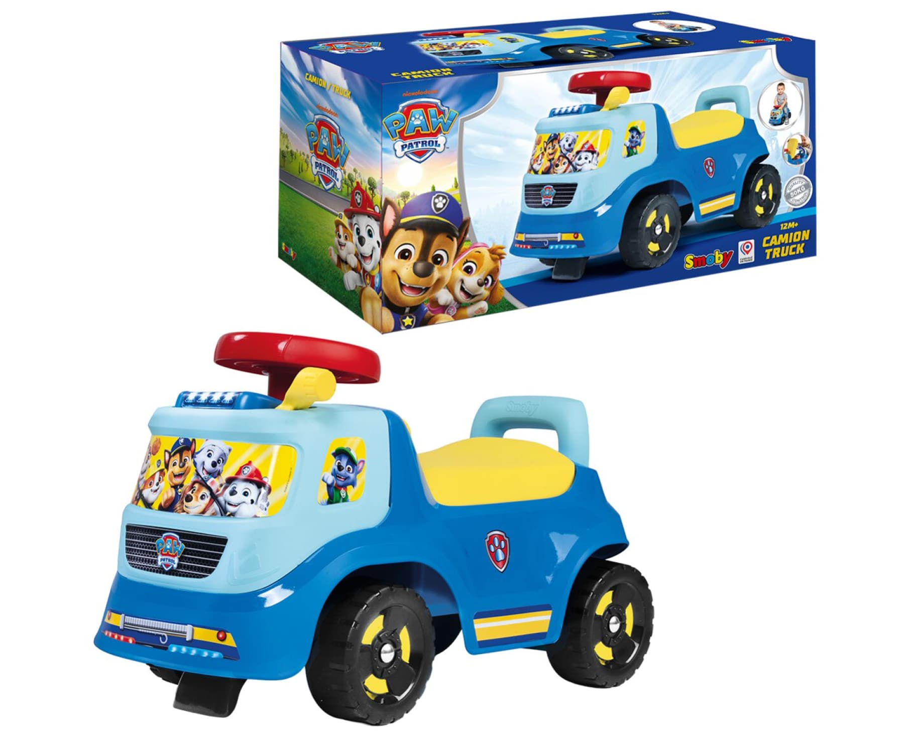 Smoby - Paw Patrol Rutscherfahrzeug Truck mit Lenkrad, Staufach und Kippschutz