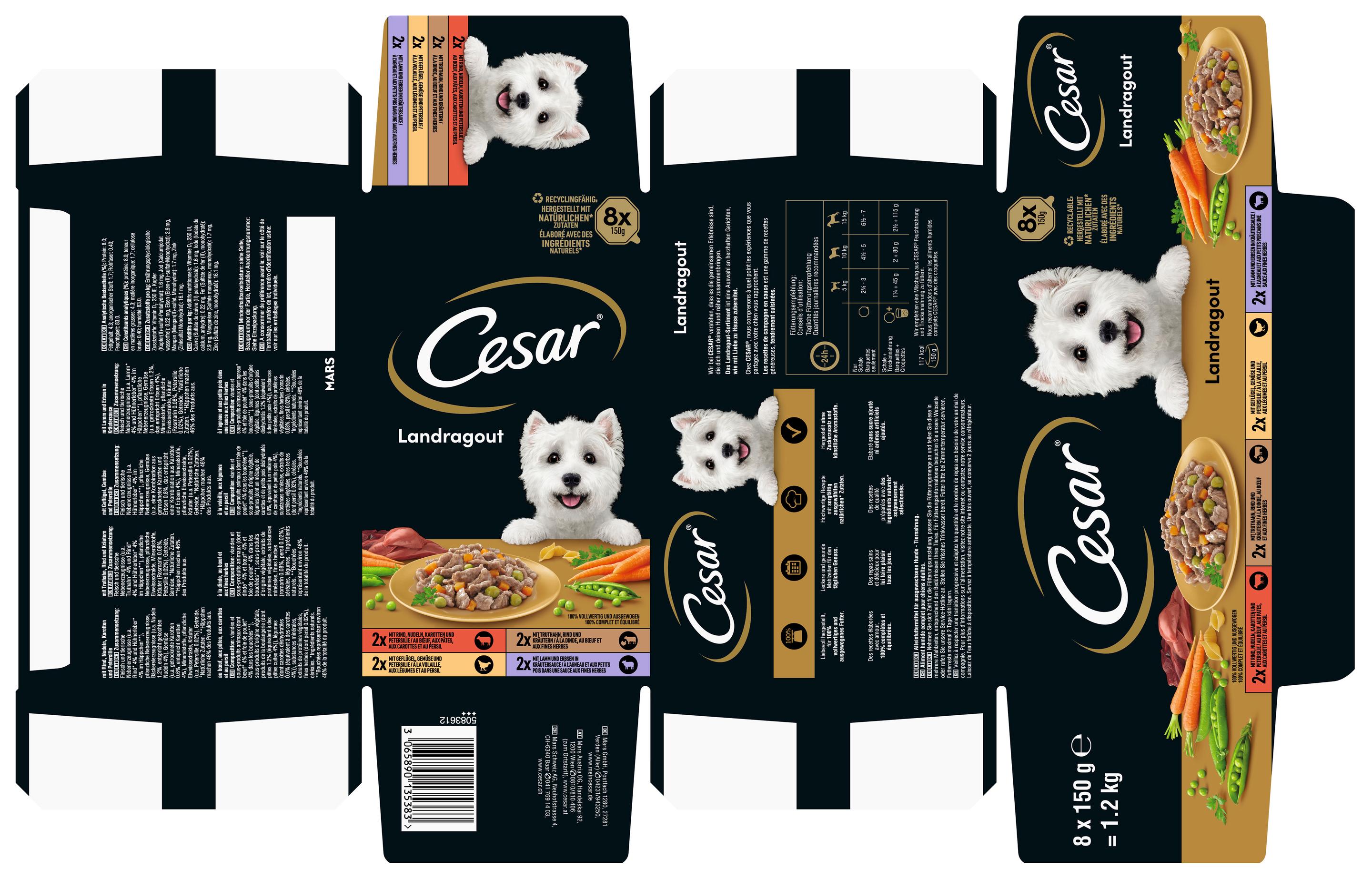 Produktbild CESAR® Schale Multipack Landragout 4 Varietäten 8 x 150g 3 von 7