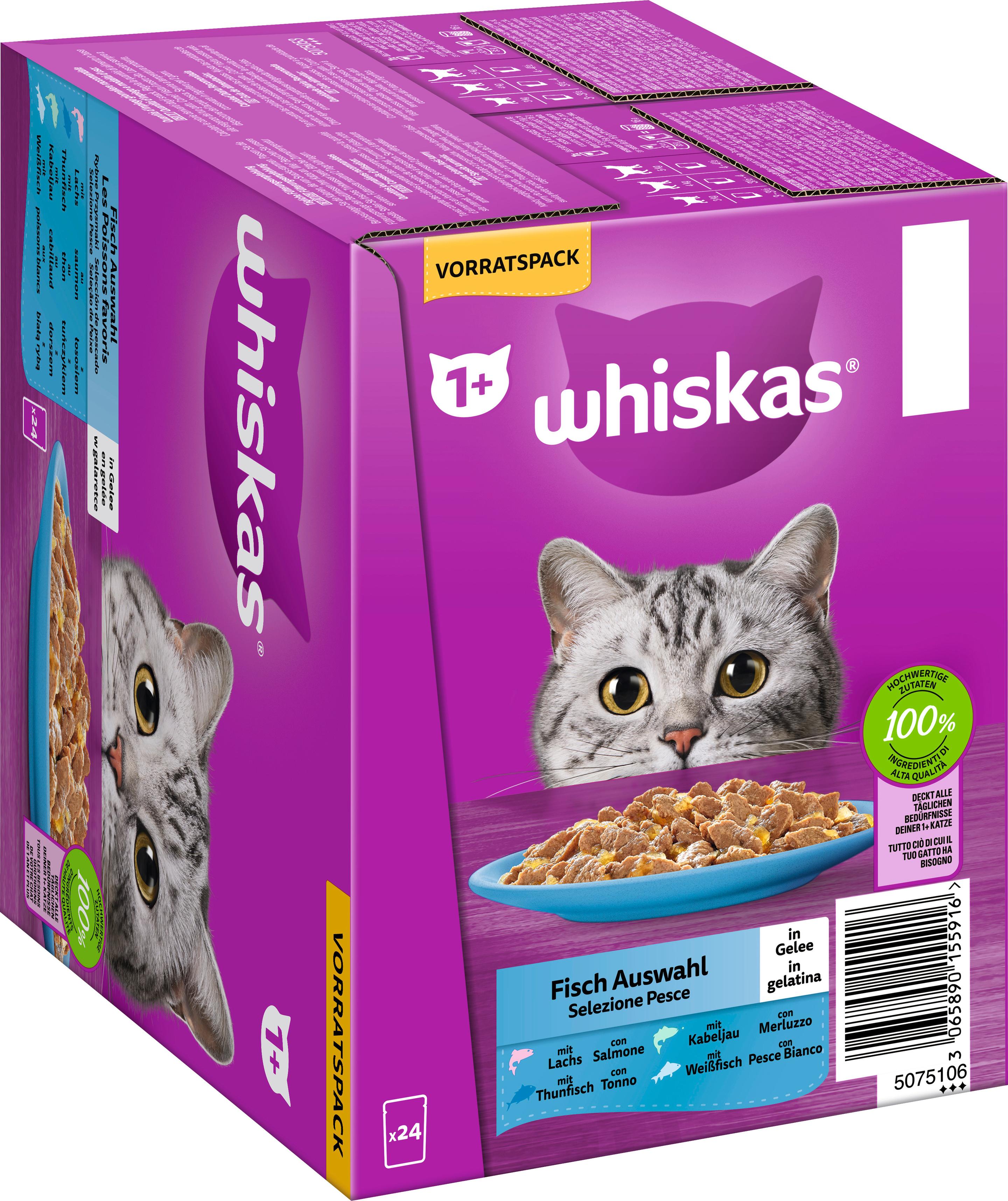 Produktbild Whiskas® Portionsbeutel Vorratspack 1+ Fisch Auswahl in Gelee Katzennassfutter 3 von 4