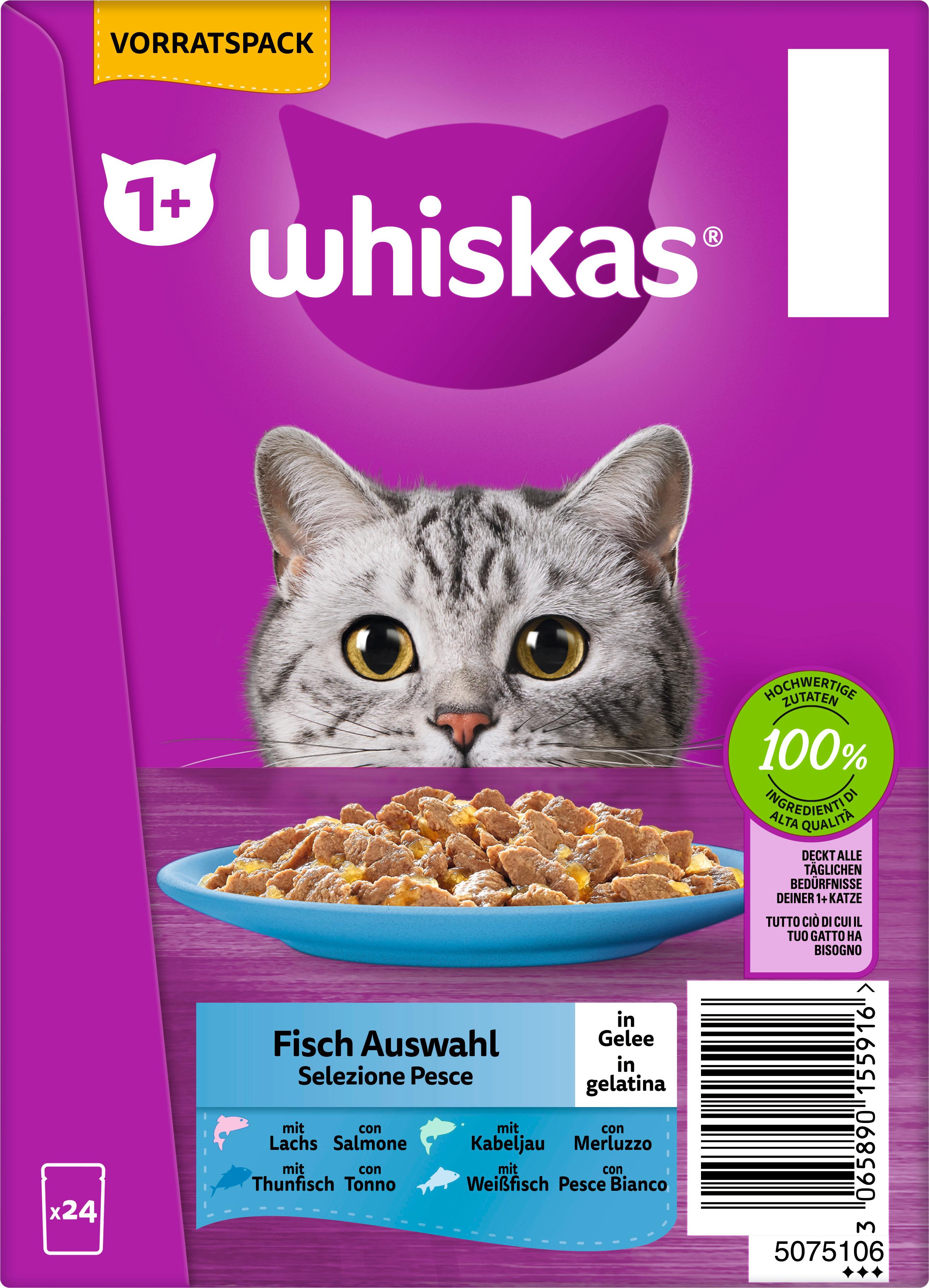 Whiskas® Portionsbeutel Vorratspack 1+ Fisch Auswahl in Gelee Katzennassfutter