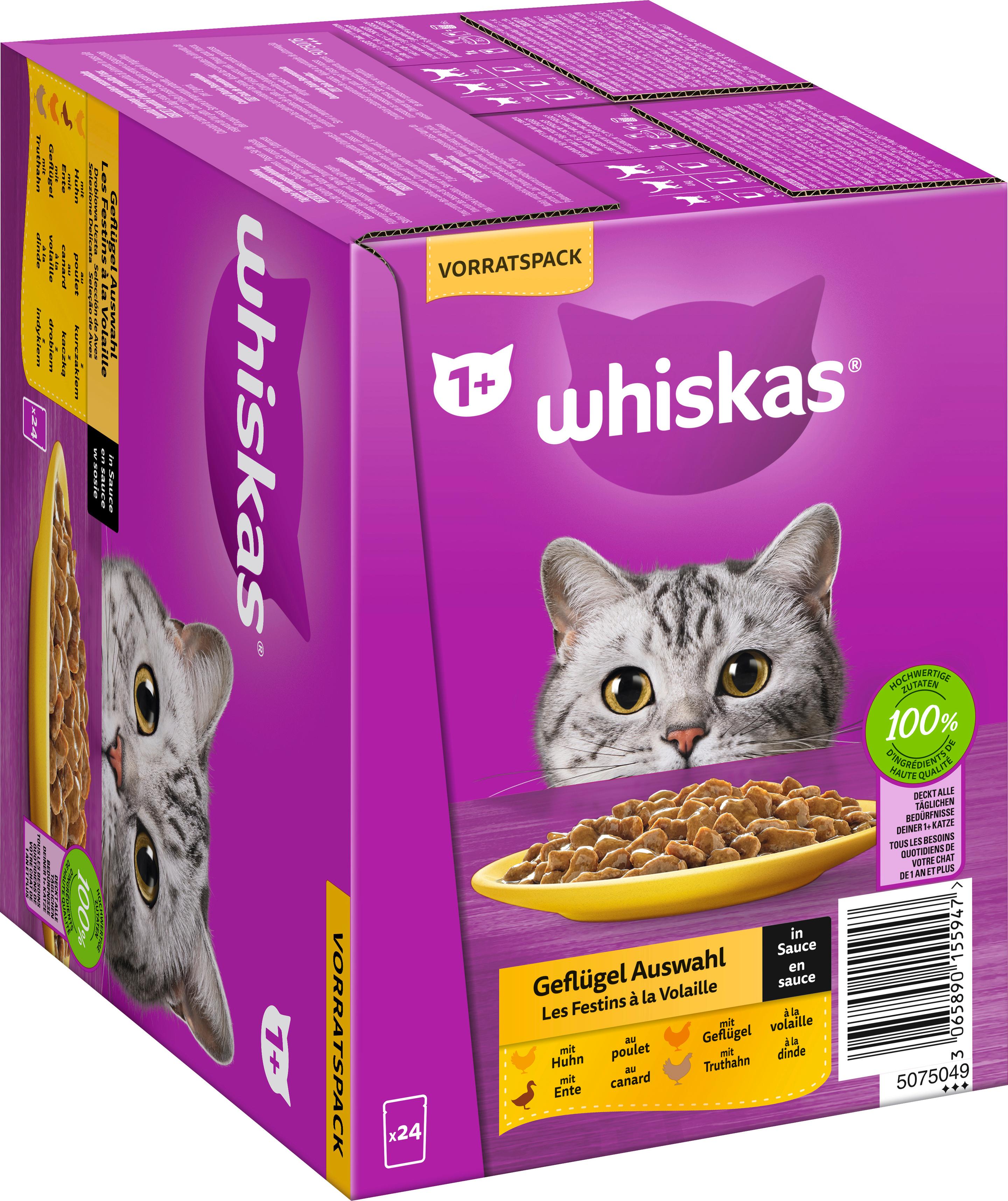 Produktbild Whiskas® Portionsbeutel Vorratspack 1+ Geflügel Auswahl in Sauce Katzennassfutter 24x85g 2 von 4