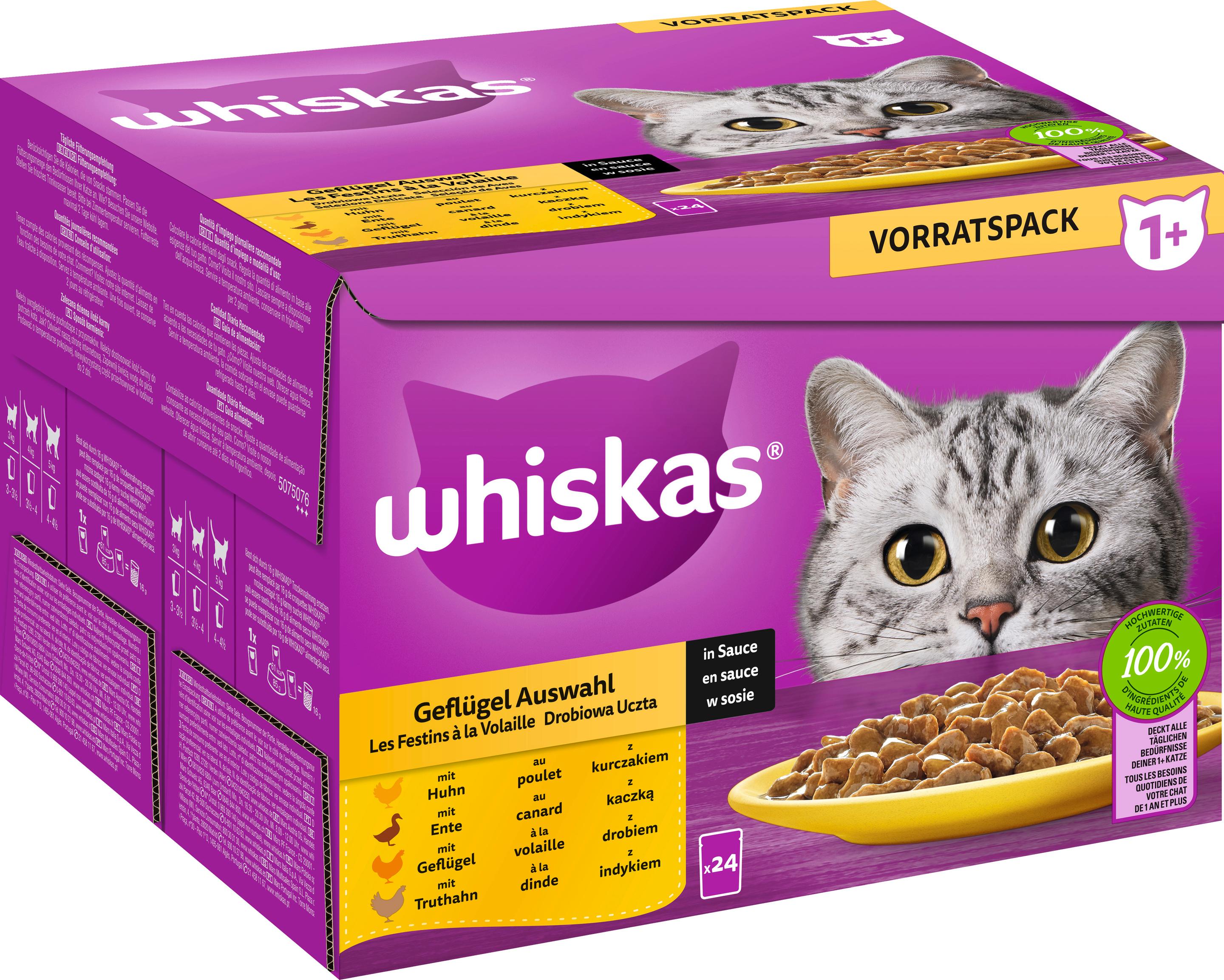 Produktbild Whiskas® Portionsbeutel Vorratspack 1+ Geflügel Auswahl in Sauce Katzennassfutter 24x85g 4 von 4