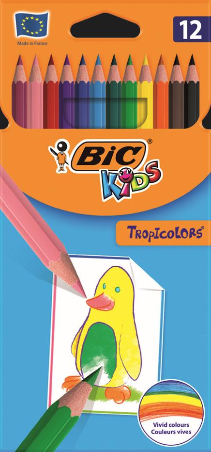 BIC Kids Tropicolors, 12er Set Kinder-Buntstifte, Malstifte ab 5 Jahre, Bruchsichere Mine&ohne Holz