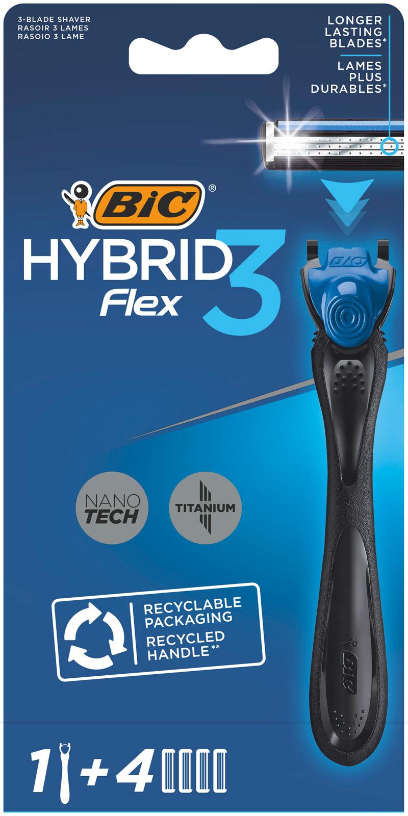 BIC Hybrid 3 Flex 3-Klingen Rasierer + 4 Klingen