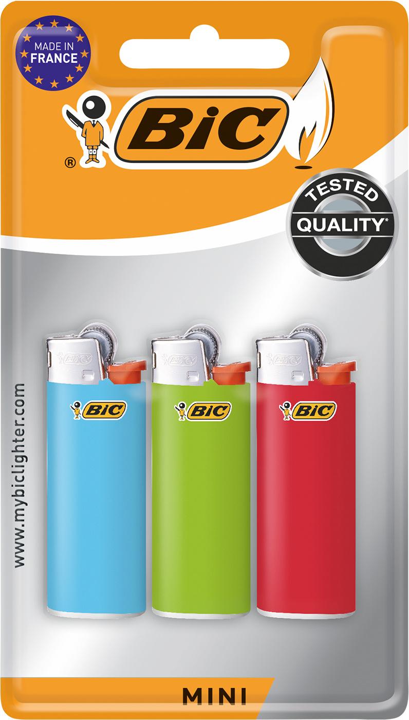 BIC Mini Reibrad Feuerzeuge – Verschiedene Farben 3er Pack