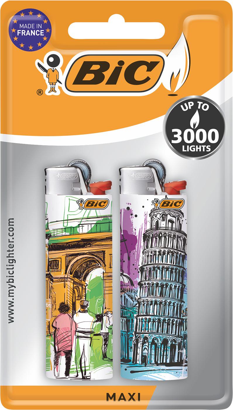 BIC Maxi Reibrad Feuerzeuge – Verschiedene Motive 2+1er Pack