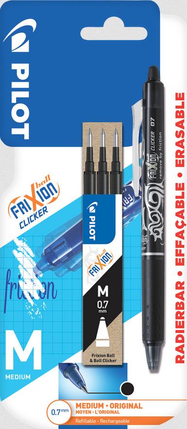 PILOT Tintenroller FriXion Clicker 0.7 (M) + Mine Schwarz