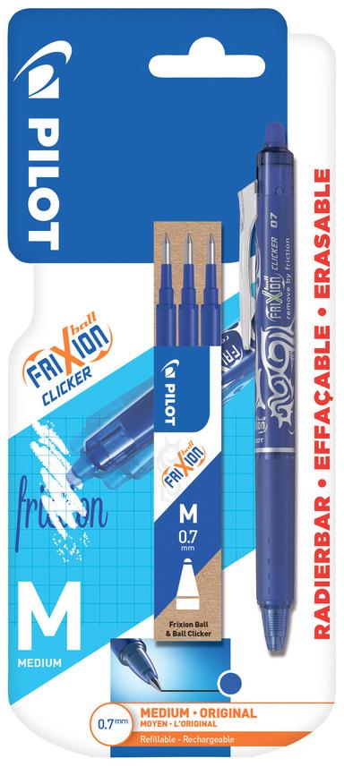 PILOT Tintenroller FriXion Clicker 0.7 (M) + Mine Blau 3er Blister