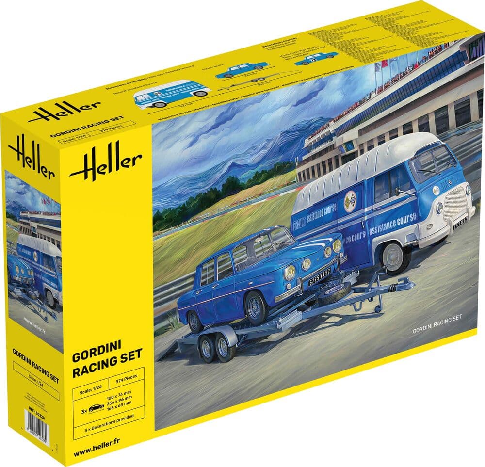 Heller Gordini Racing Set Modellbausatz mit Renault Estafette Servicefahrzeug und Rennsport-Zubehör
