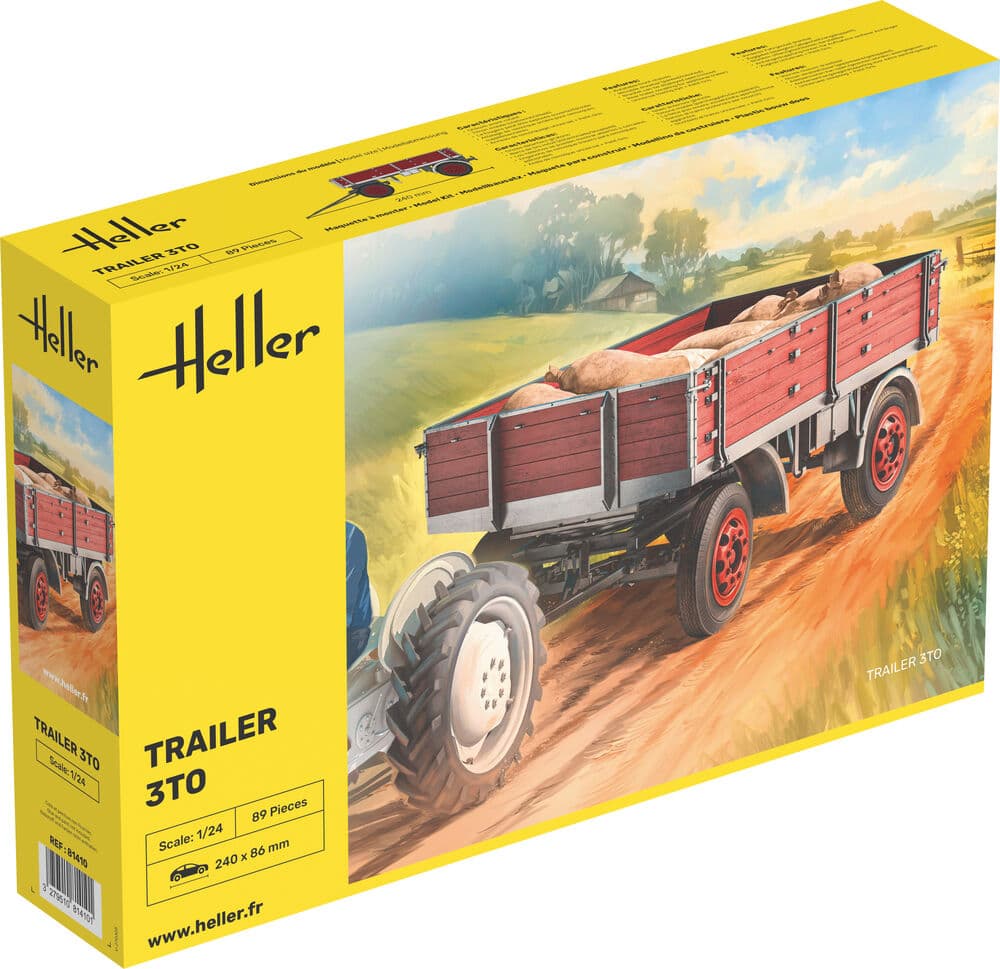 Heller Trailer 3to Anhänger Modellbausatz 1:24 detailreicher Transportanhänger