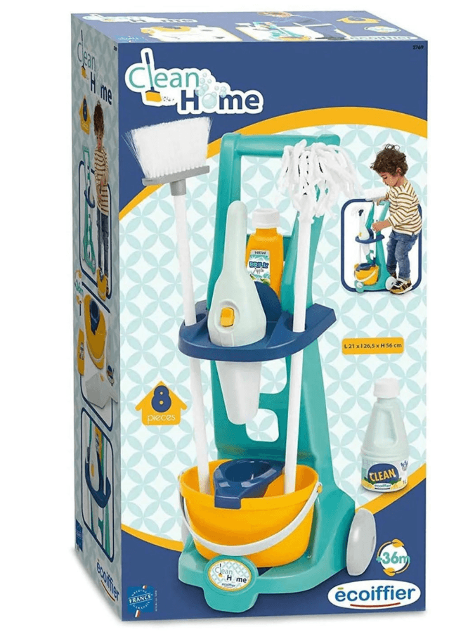 Ecoiffier - Putzwagen mit Zubehör – Reinigungswagen für Kinder ab 3 Jahren, 8‑teilig