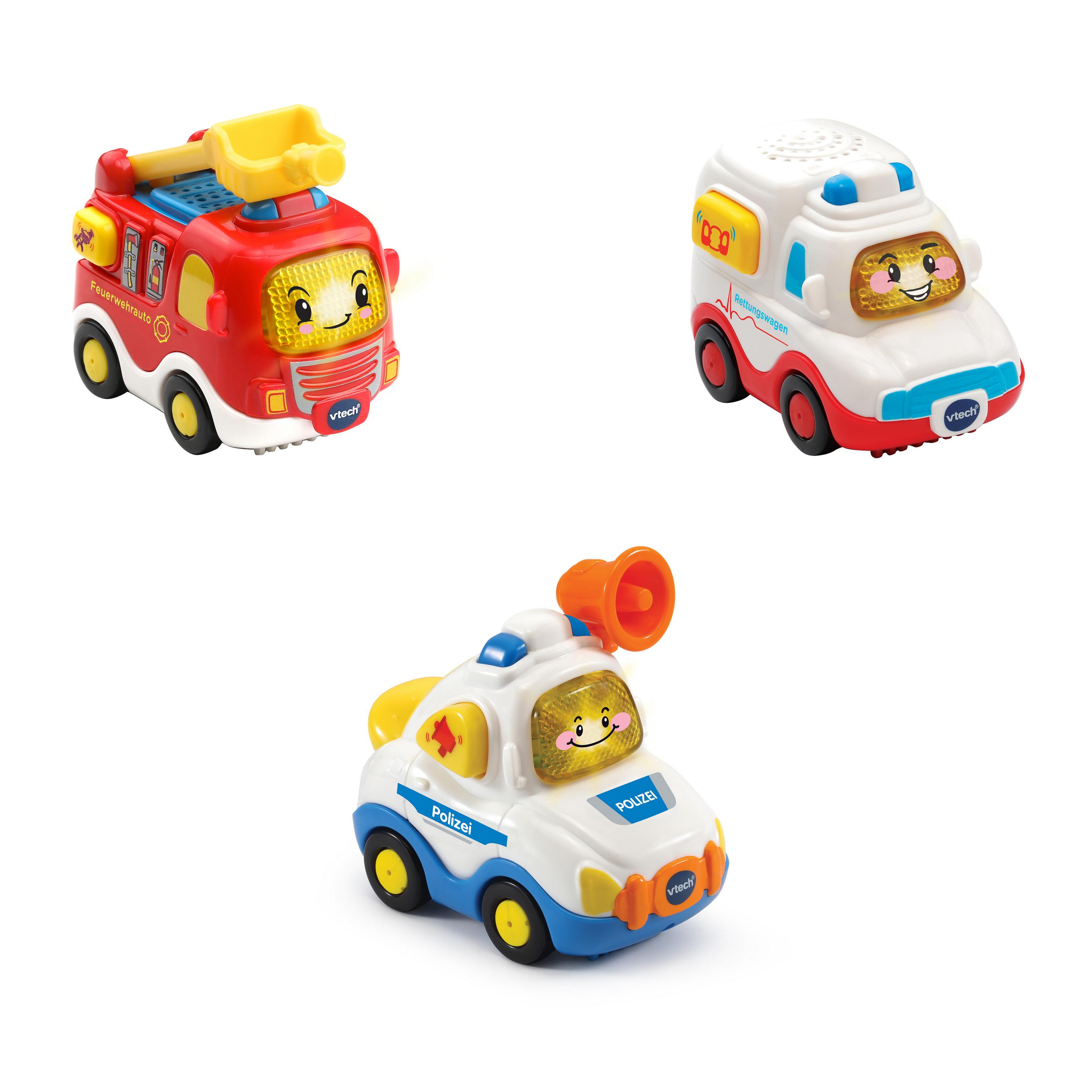 VTech - Tut Tut Baby Flitzer - 3er Set Einsatzfahrzeuge (Feuerwehrauto, Rettungswagen, Polizei)
