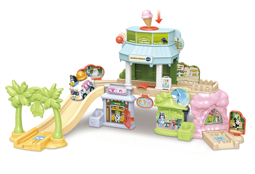 VTech Tut Tut Baby Flitzer Blueys Eisdiele – interaktives Spielset mit Eiswagen und Rutsche
