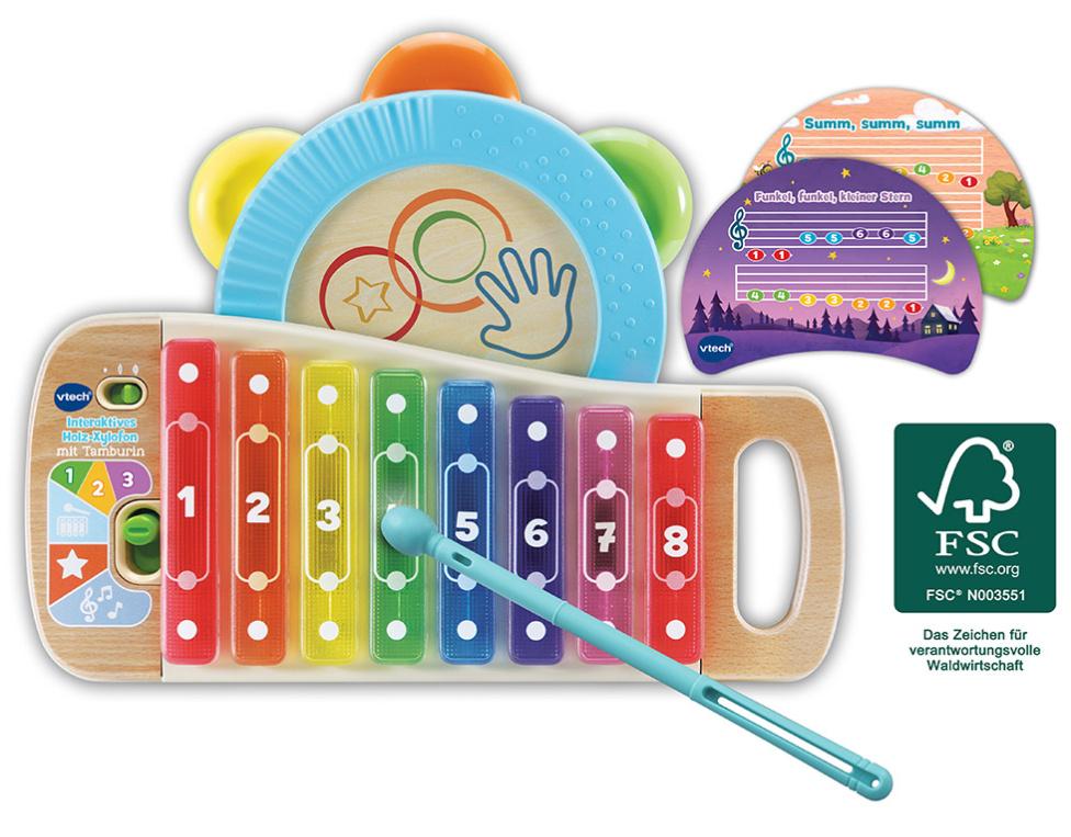 VTech 615604 - Baby - Interaktives Holz-Xylofon mit Tamburin