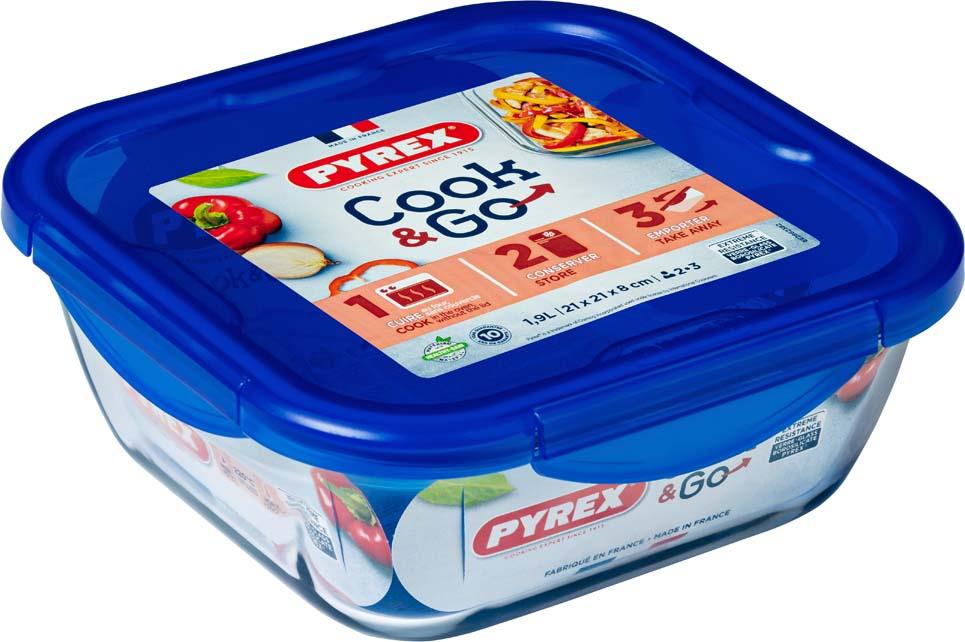 PYREX Cook&Go Mehrzweckform mit Deckel 1,9 l quadratisch