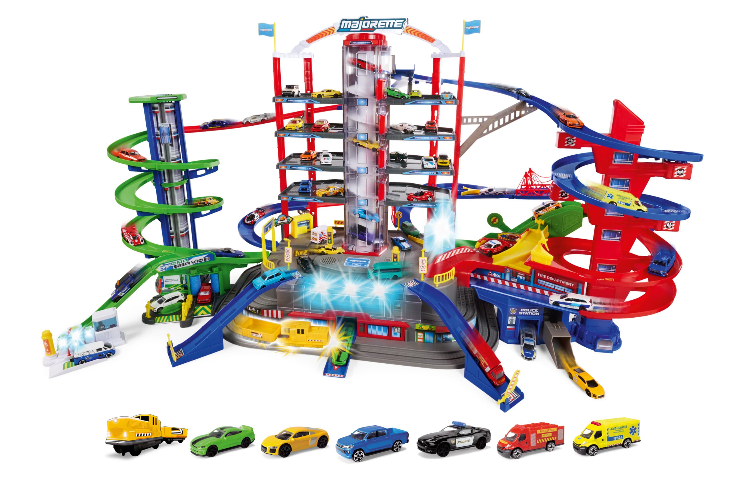 Majorette - Super City Garage + 6 Vehicles