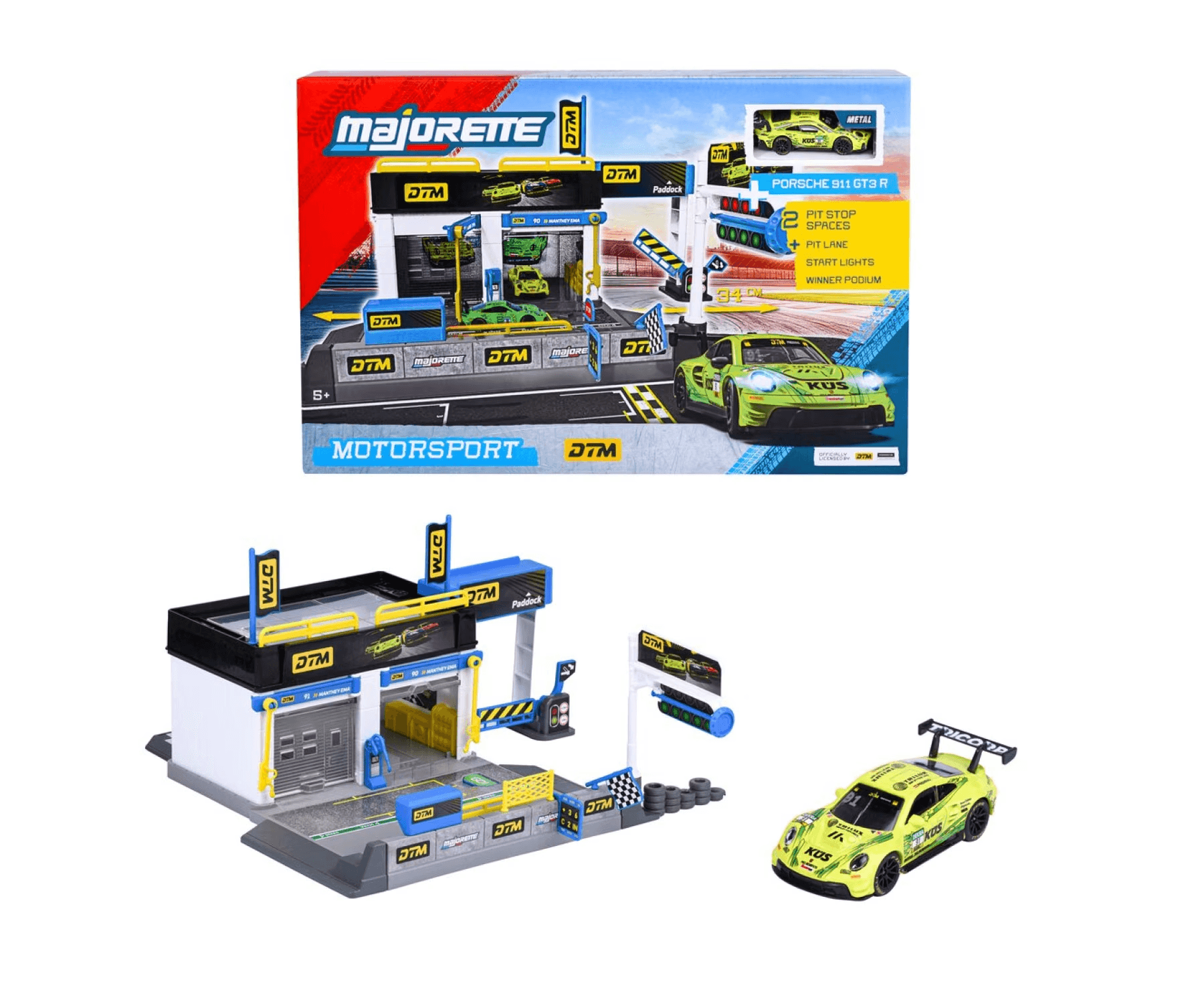 Majorette DTM Pit Stop Diorama Set mit Porsche 911 GT3 R, Maßstab 1:64