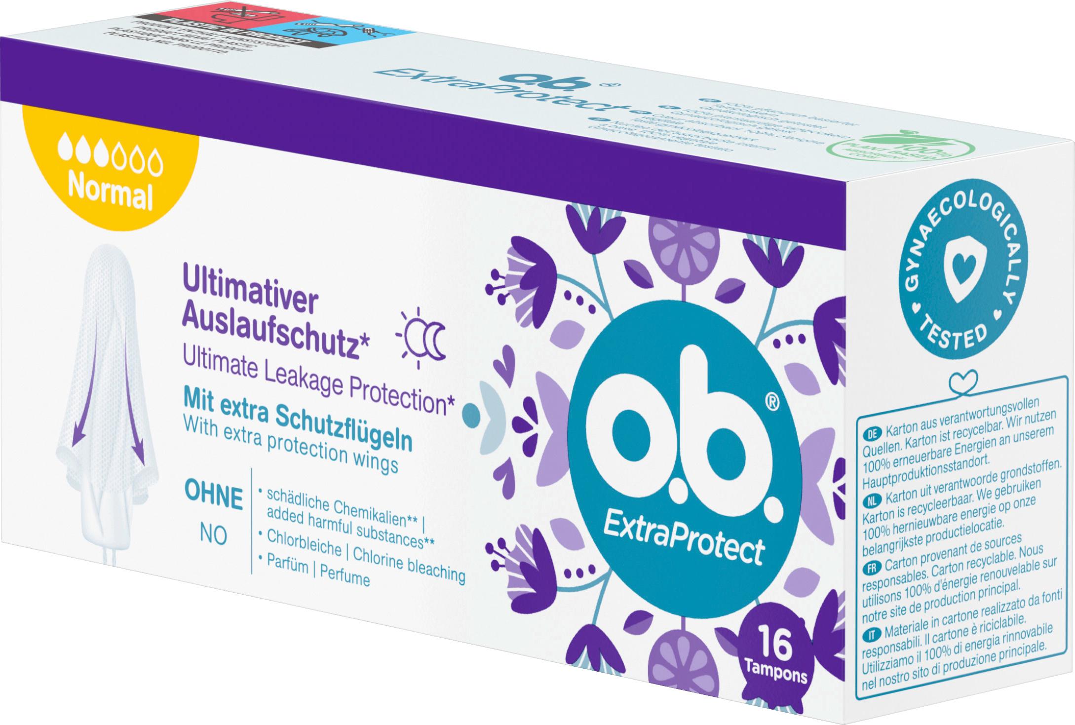 Produktbild o.b. Tampons Extra Protect ultimativer Auslaufschutz mit extra Schutzflügeln 5 von 10