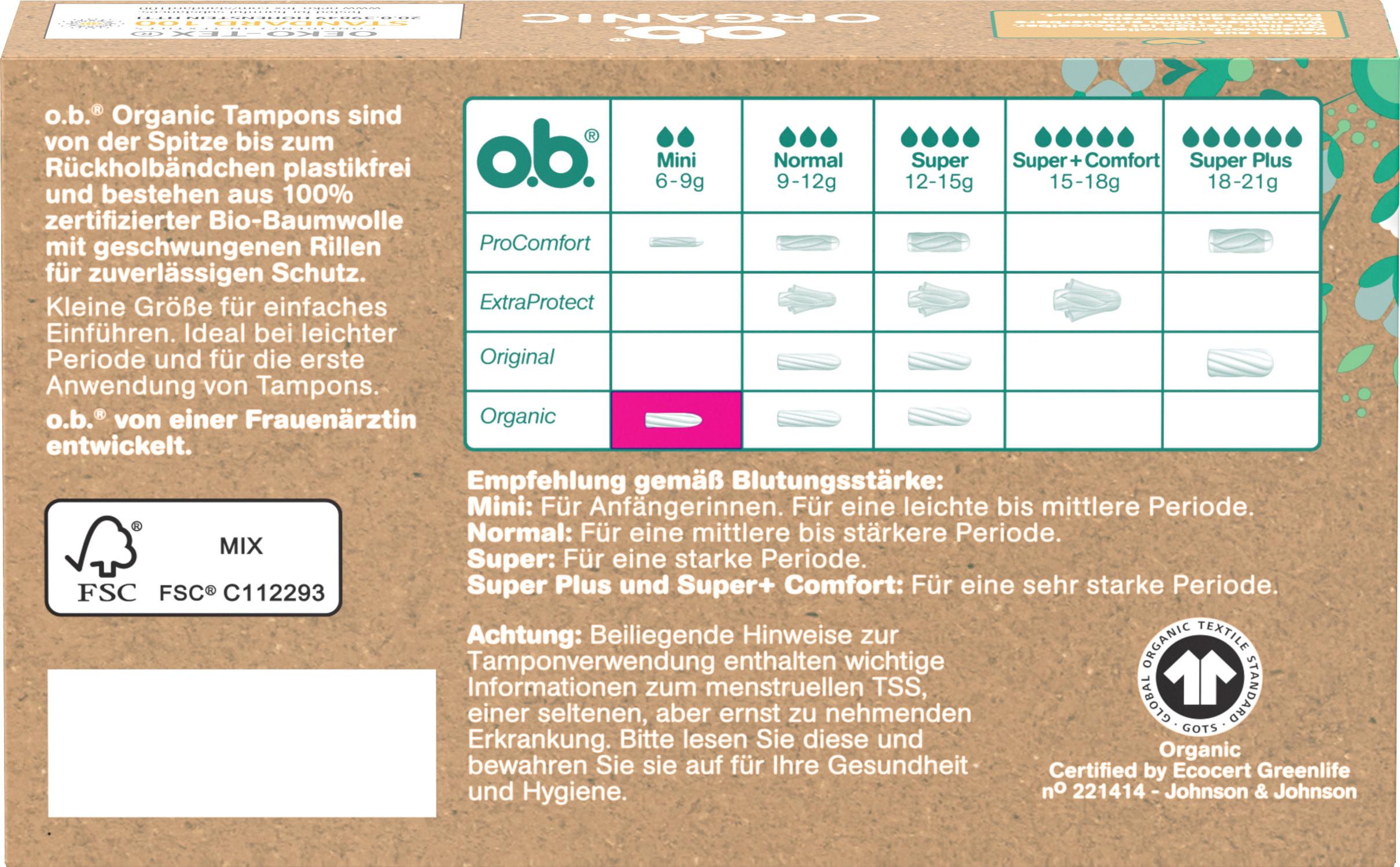 Produktbild O.B. ORGANIC BIO TAMPON MINI 16ER 2 von 11