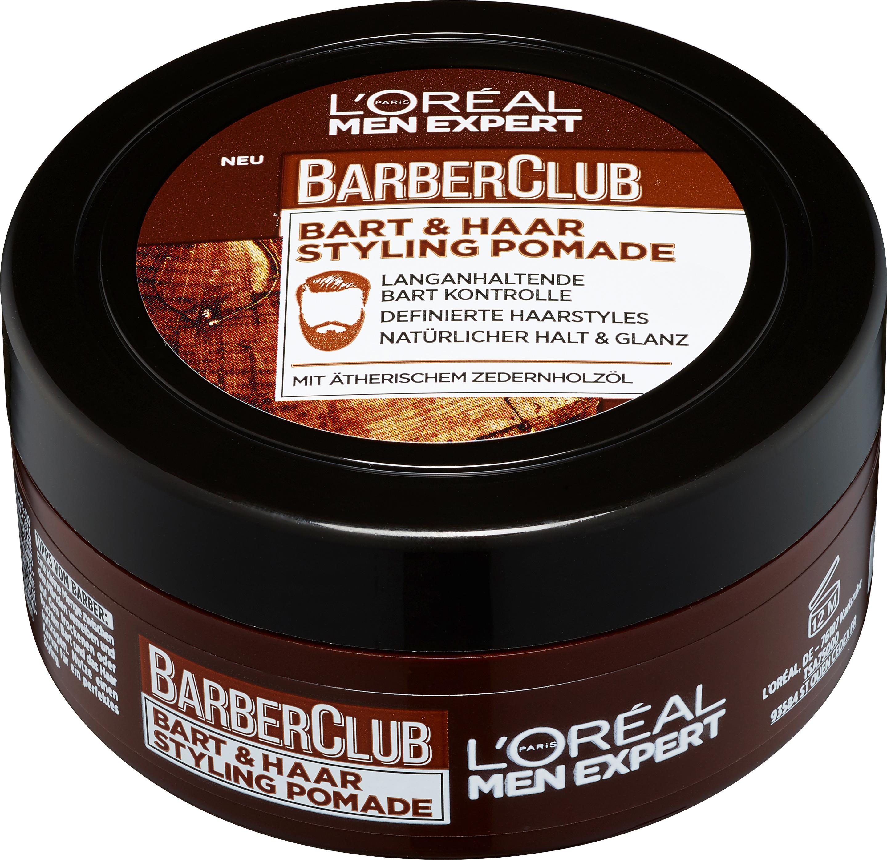 L'oréal Men Expert Barber Club Bart und Haar Styling Pomade 75ml mit ätherischem Zedernholzöl