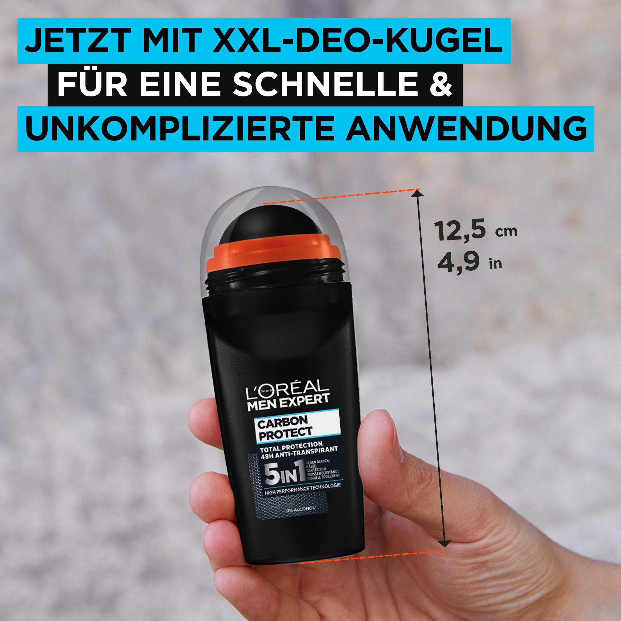 Produktbild L'Oréal Paris Deo Roll-on Carbon Protect für Männer - 5 in 1 Deodorant 48h Schutz vor Schweiß: Frische&Kontrolle 3 von 5