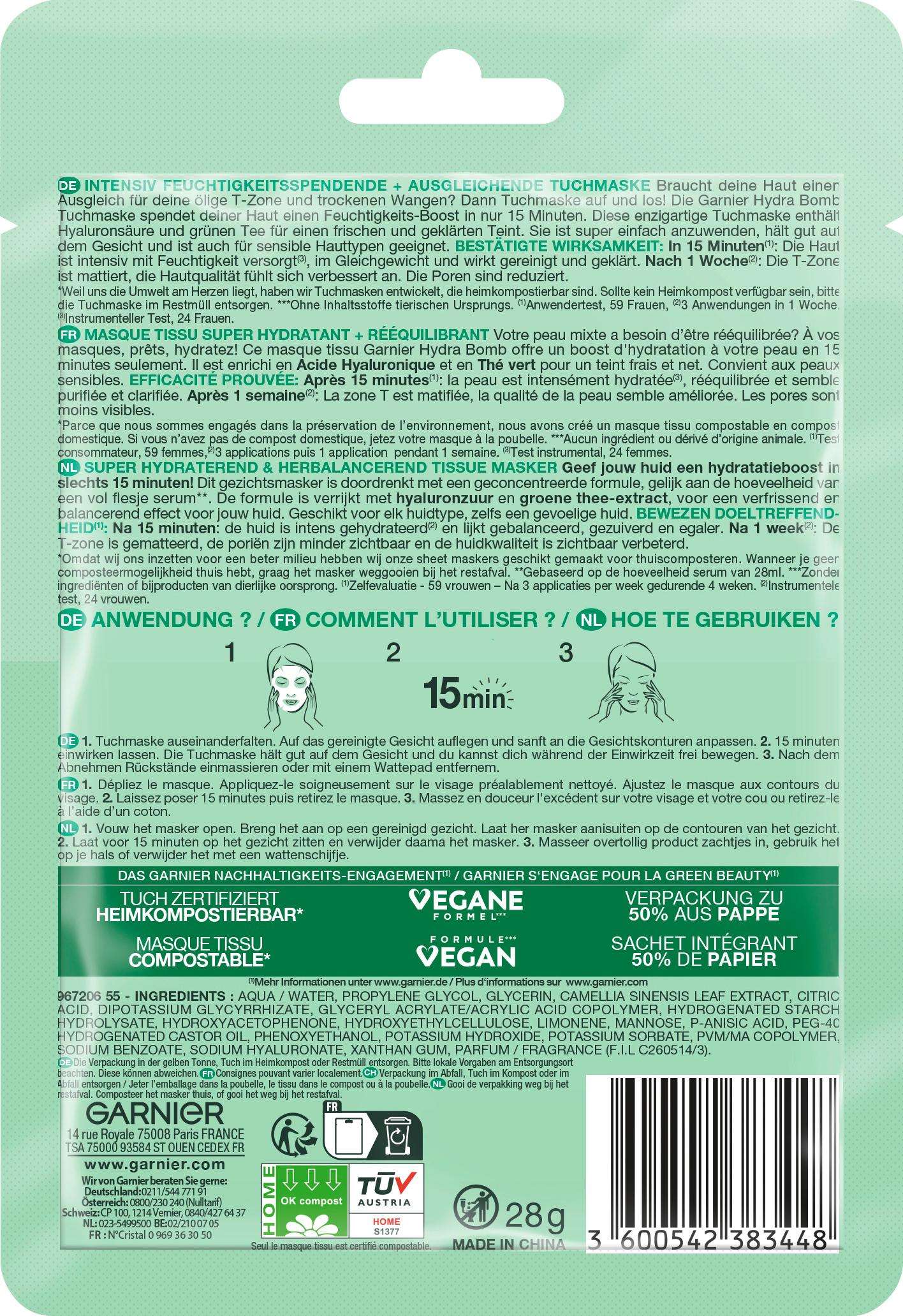 Produktbild Garnier Hydra Bomb Tuchmaske Grüntee 2 von 2