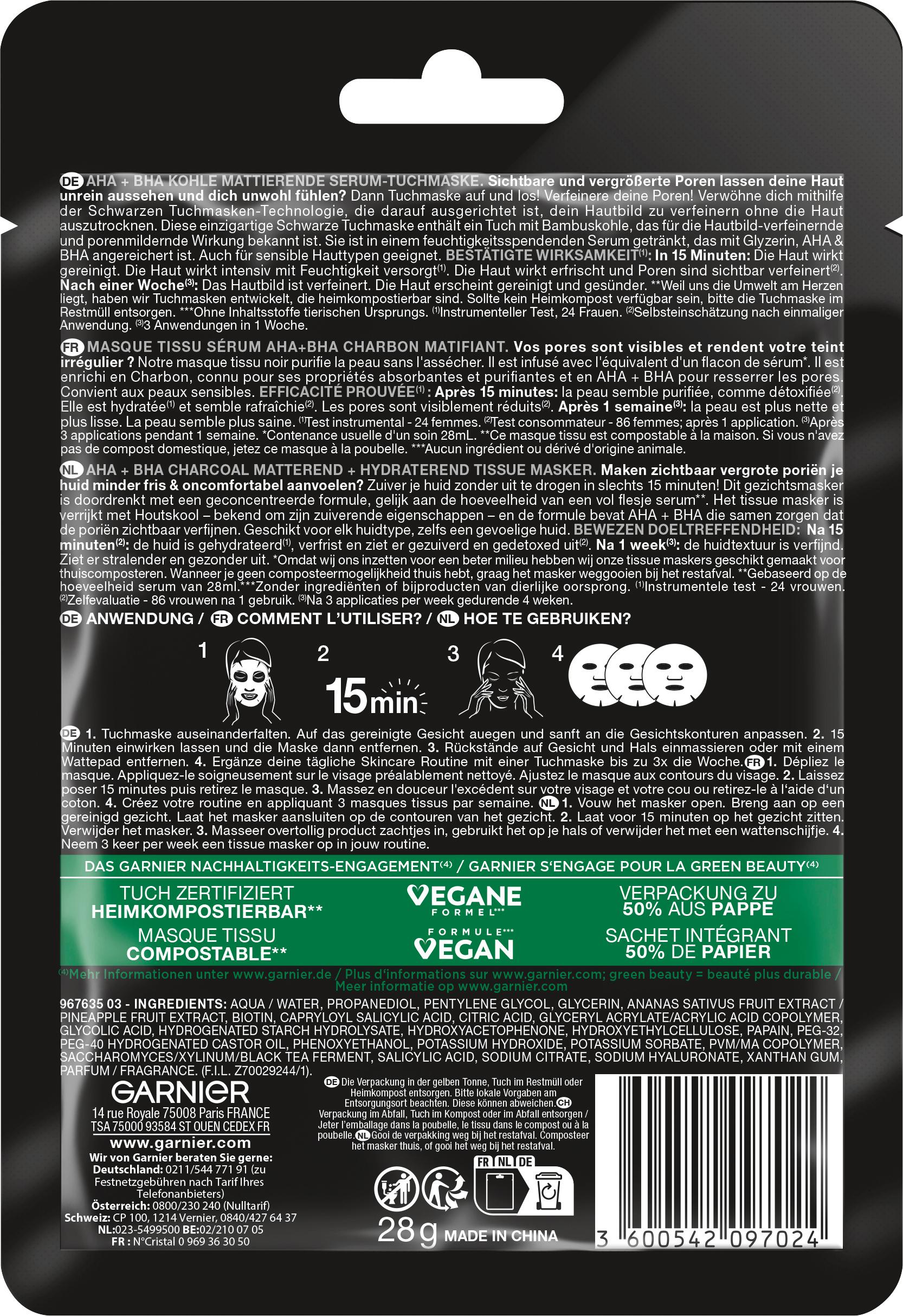 Produktbild Garnier Hydra Bomb Tuchmaske schwarze Alge 2 von 2
