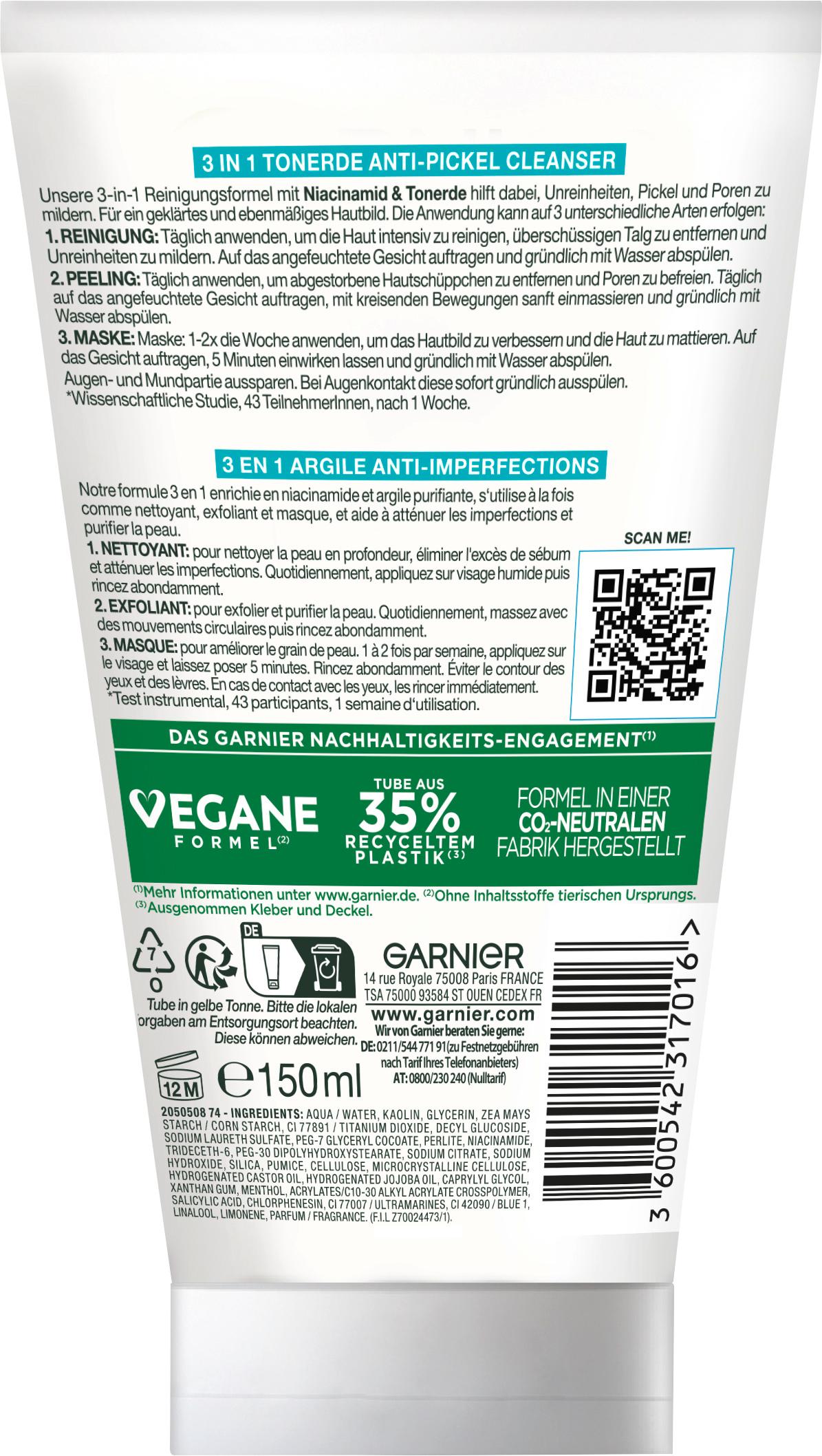 Produktbild Garnier Hautklar 3in1 Reinigung+Peeling+Maske - Effiktive Pflege für unreine und fettige Haut für ein klares Hautbild 2 von 11