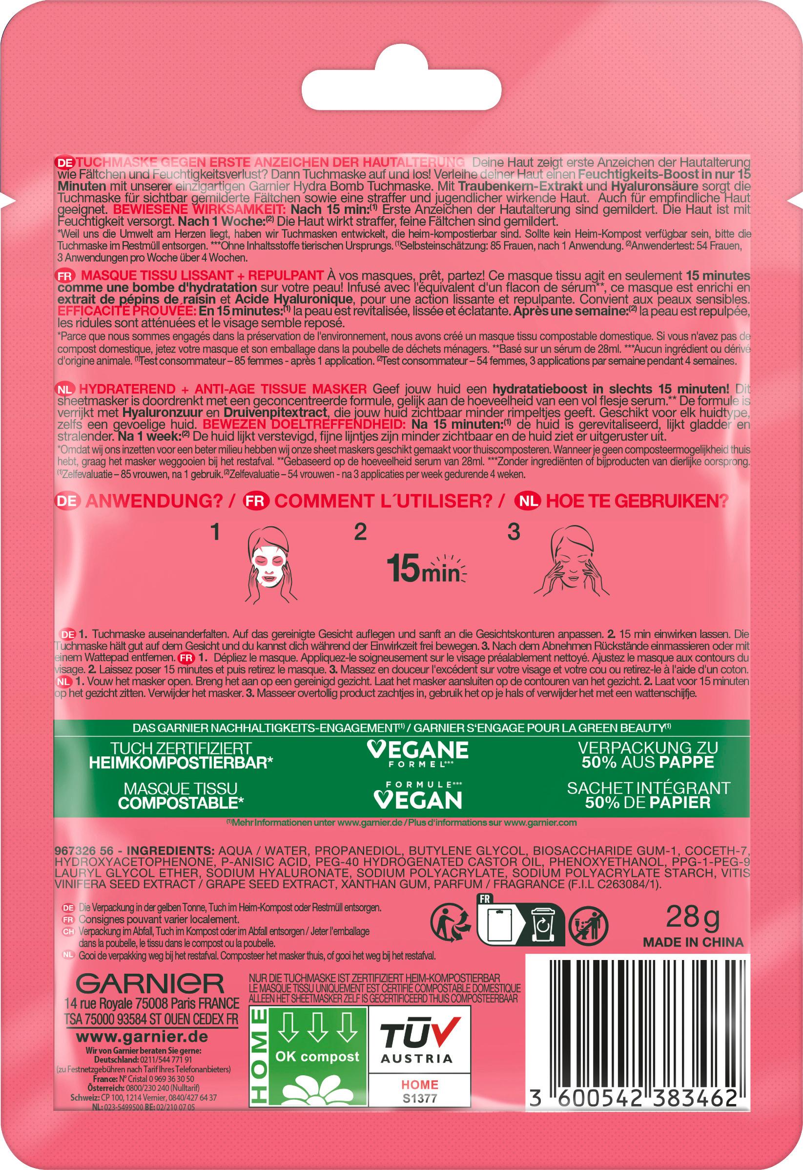 Produktbild Garnier Skin Active Hydra Bomb Tuchmaske AntiAge Traube 2 von 2