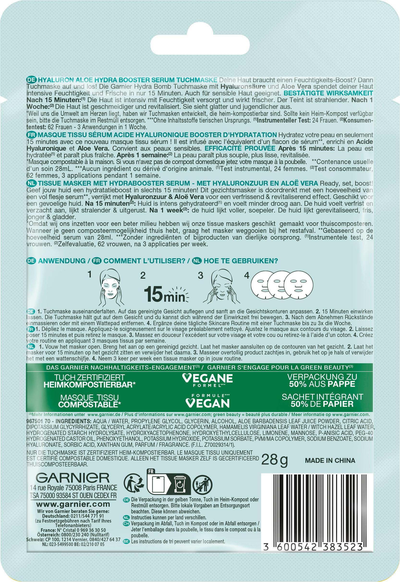 Produktbild Garnier Skin Active Tuchmaske Hyaluron Aloe 2 von 11