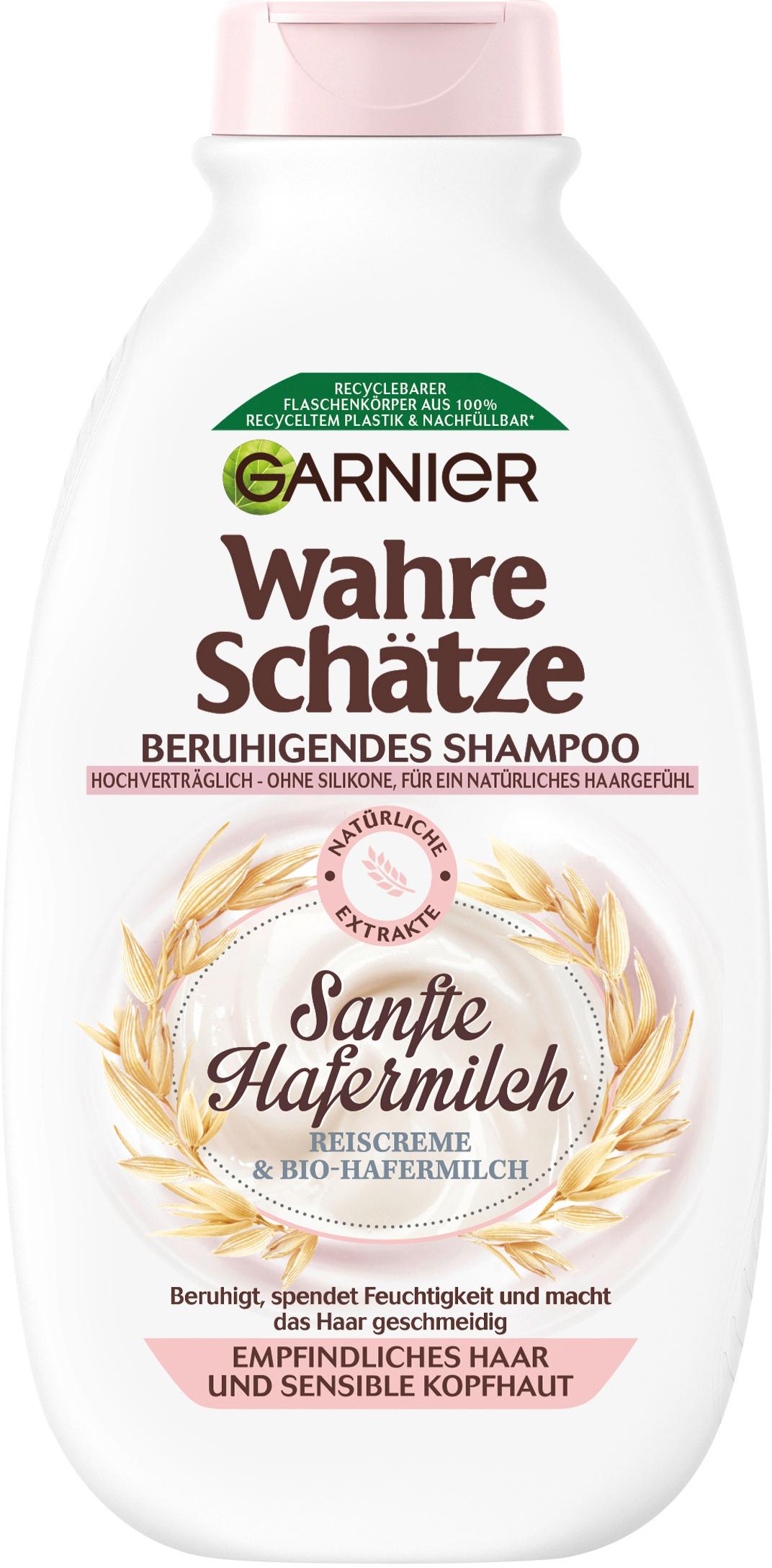 Garnier Wahre Schätze Shampoo sanfte Hafermilch - Silikonfreies Shampoo für empfindliches Haar und sensible Kopfhaut