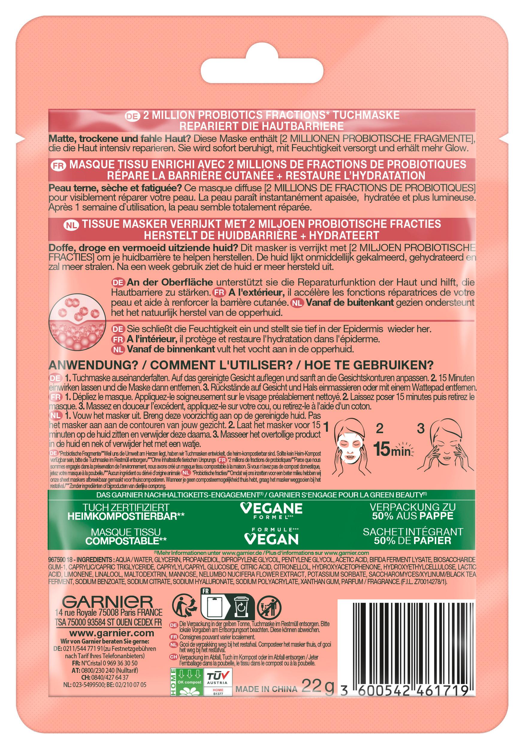 Produktbild Garnier Skin Active Tuchmaske 2 Million Probiotics 2 von 8
