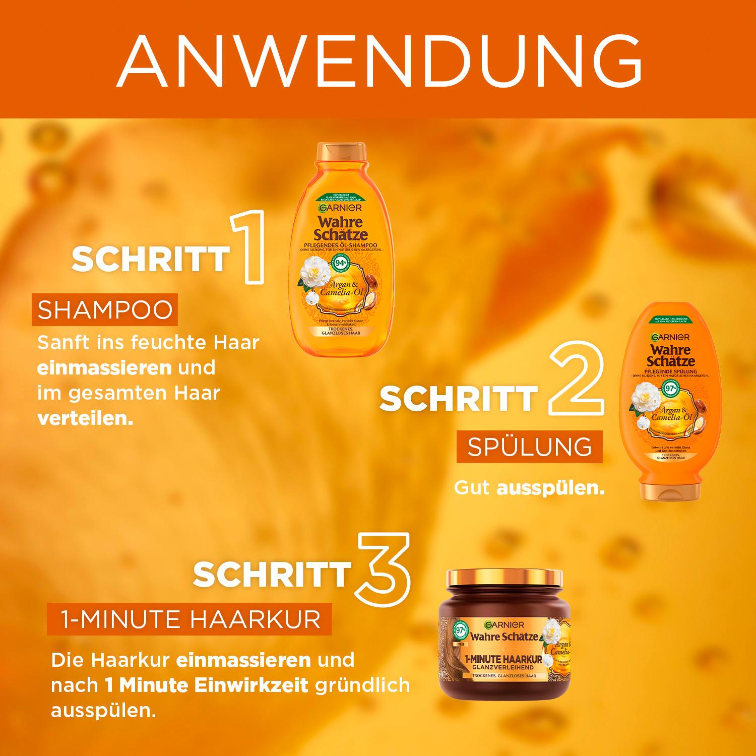 Produktbild Garnier Wahre Schätze Pflegendes Öl-Shampoo Argan-&Camelia-Öl - Intensive Pflege für trockenes und glanzloses Haar 3 von 8
