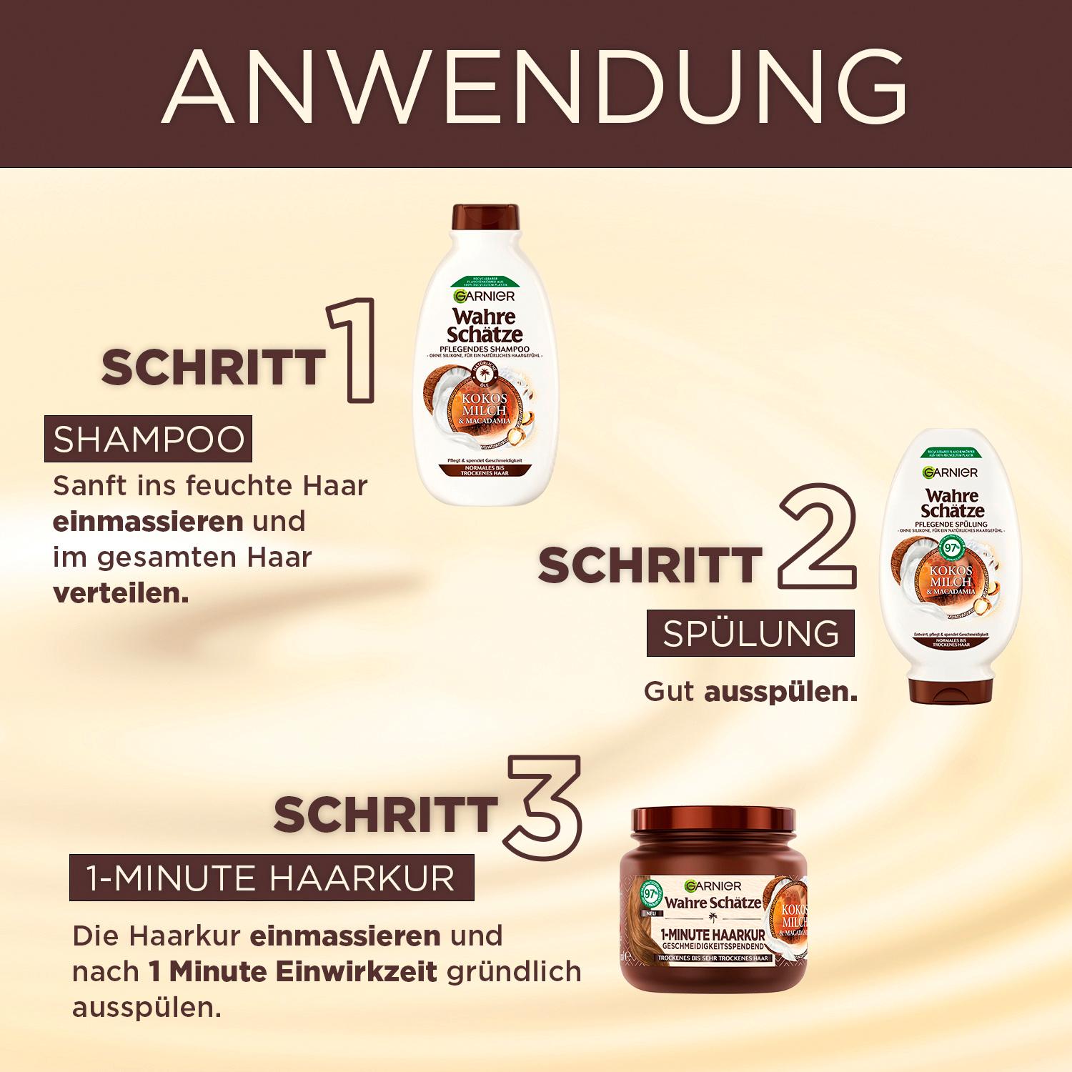 Produktbild Garnier Wahre Schätze Shampoo Kokosmilch&Macadamia -  Intensivpflege ohne Silikone für ein geschmeidiges  Haargefühl 5 von 6