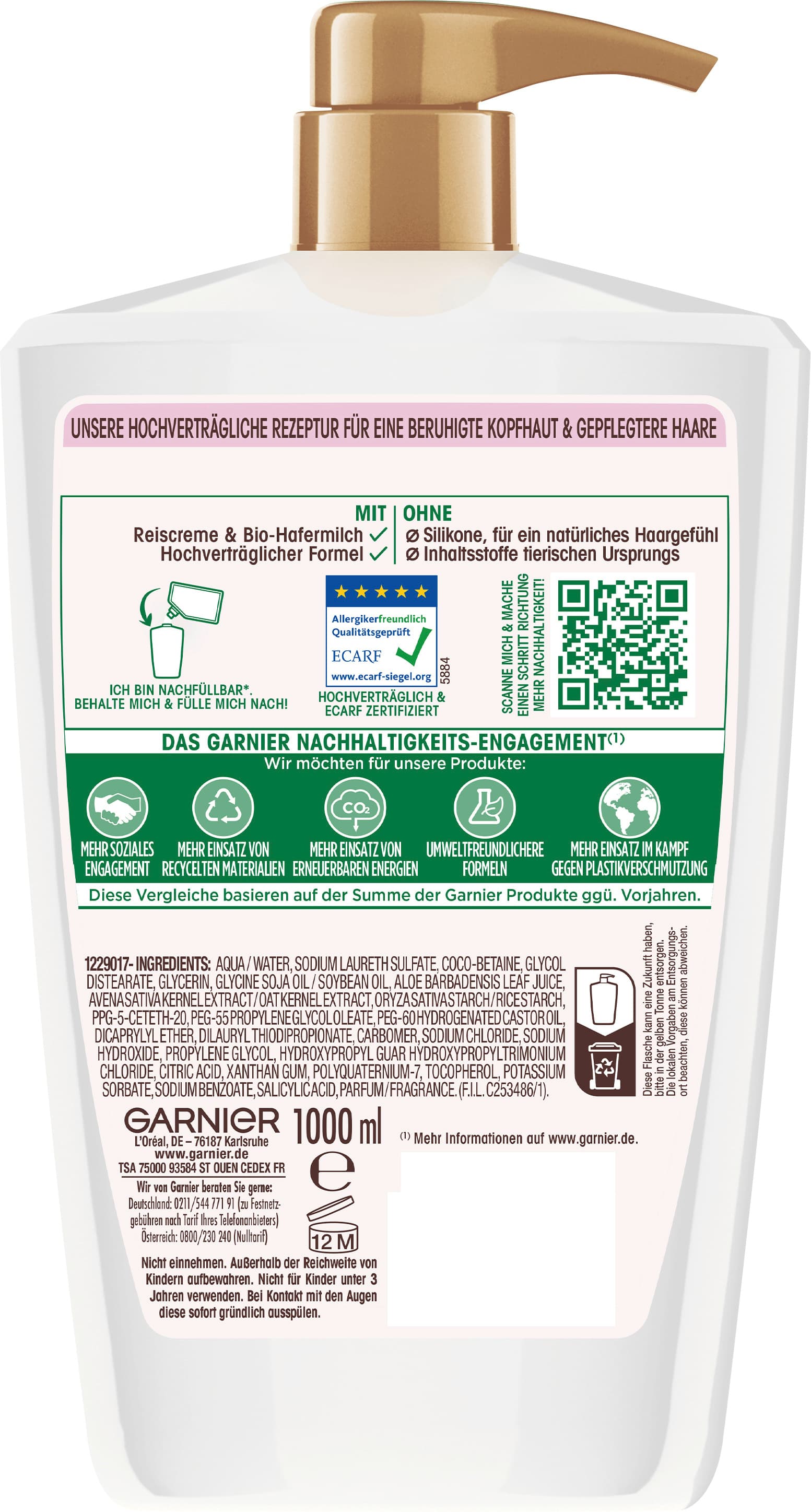 Produktbild Garnier Wahre Schätze beruhigendes Shampoo Sanfte Hafermilch Nachfüllbar 2 von 2