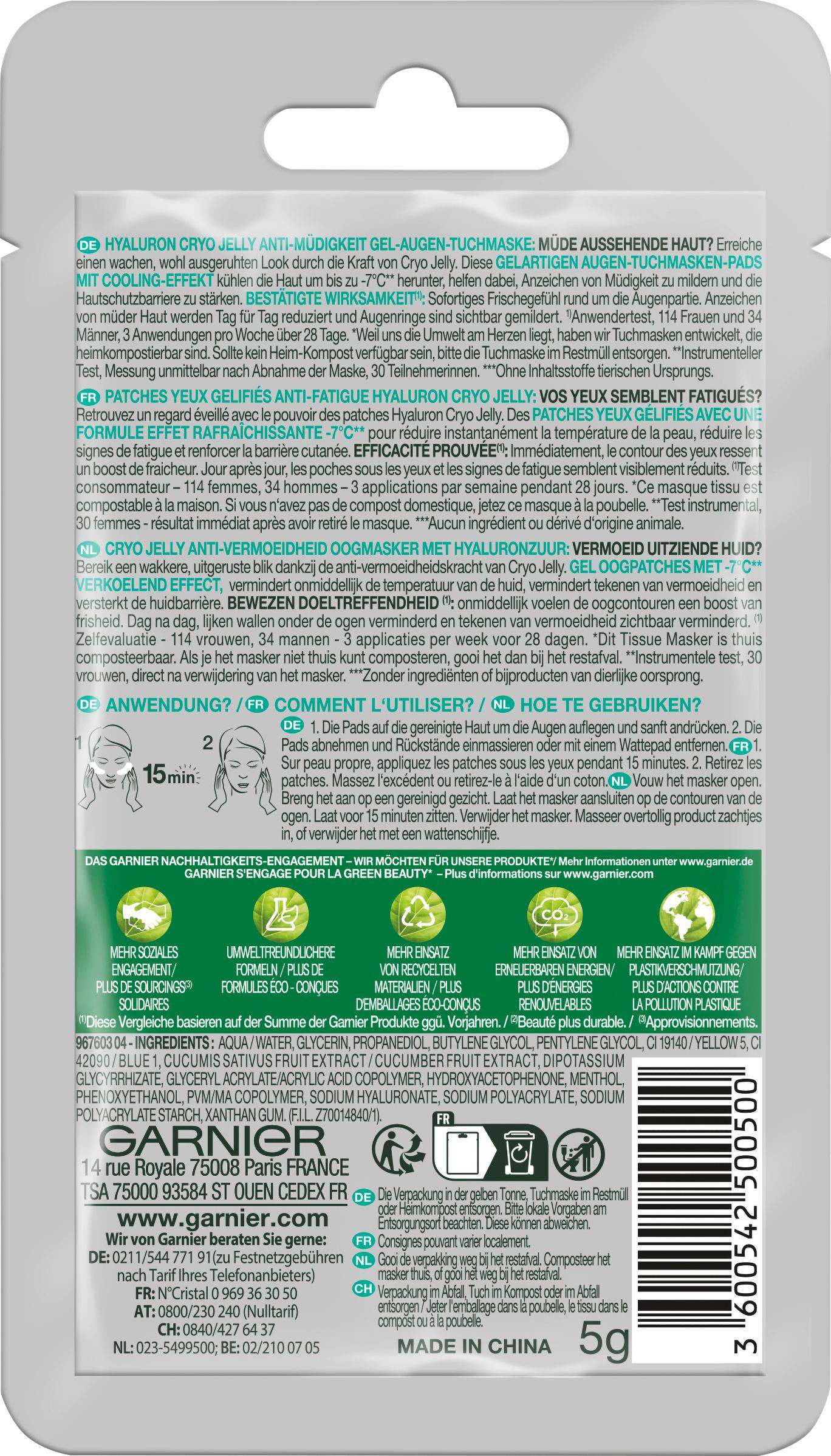 Produktbild Garnier Skin Active Hyaluron Cryo Jelly Augen-Tuchmaske Gurke 2 von 2