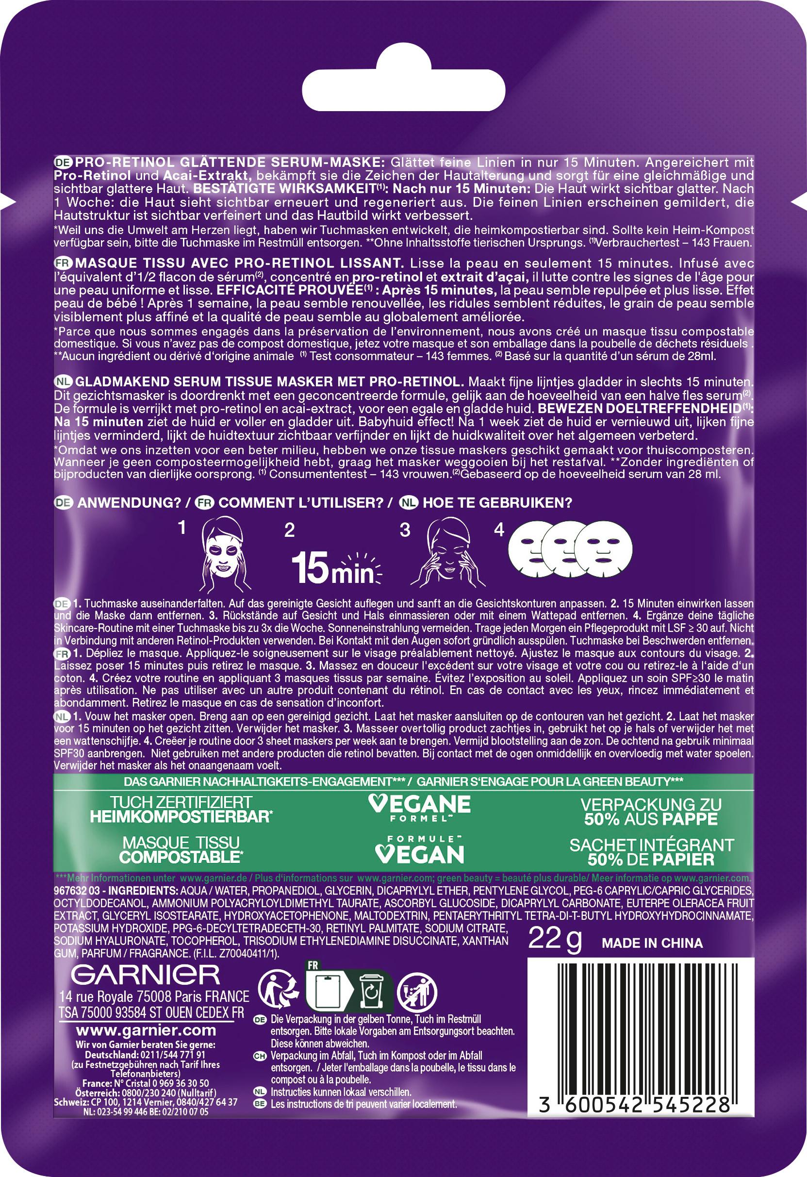 Produktbild GARNIER Pro-Retinol Glättende Serum-Maske 2 von 13